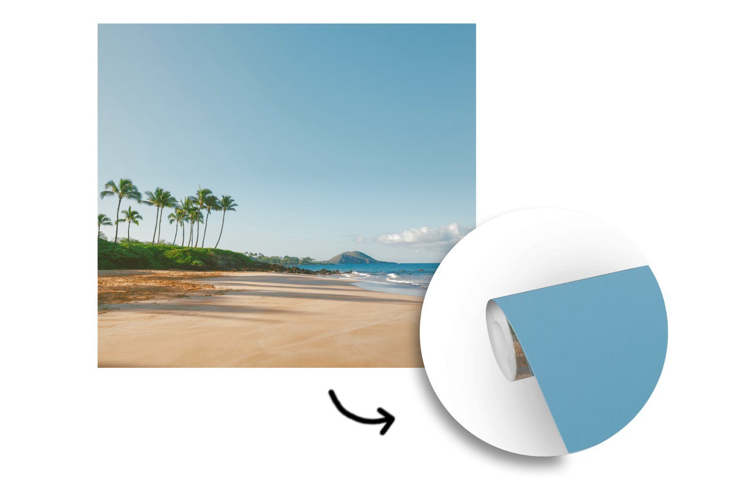MuchoWow Fototapete Montagefertig Hawaii, Palmen Strand (5 Wandtapete - Tapete Matt, St), Vinyl bedruckt, Wohnzimmer, für 