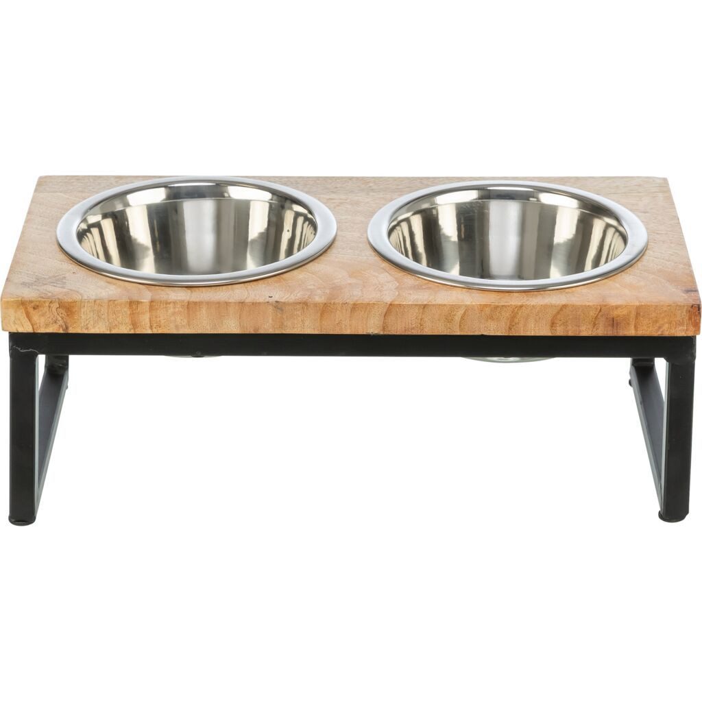 TRIXIE Napf-Set Napf-Set, Holz/Metall - schwarz/braun - 2 × 0,75 l/ø 17 cm/38 × 19 × 1