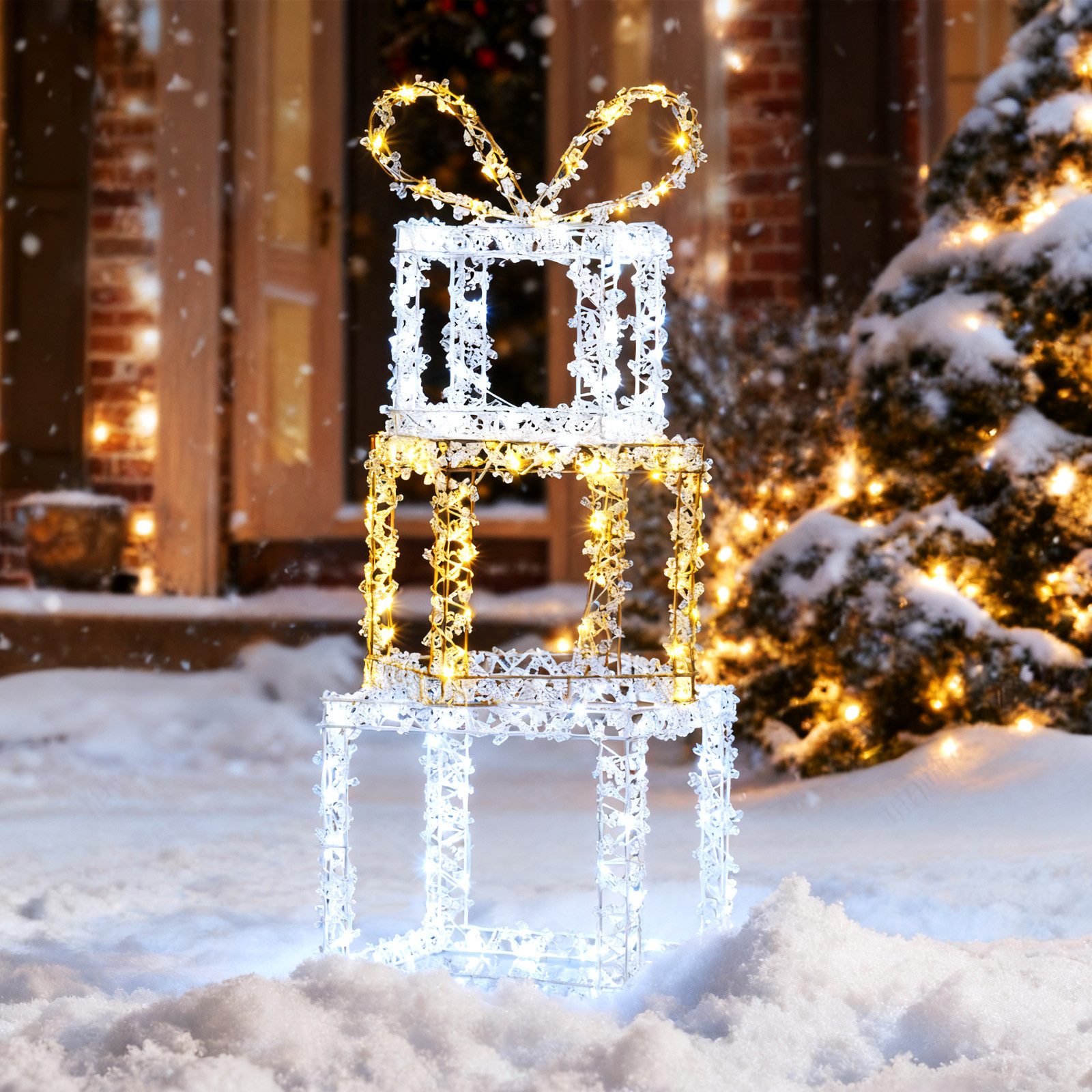 COSTWAY Weihnachtsfigur (1 St), LED Geschenkbox, Weihnachtsdeko, Dekobox