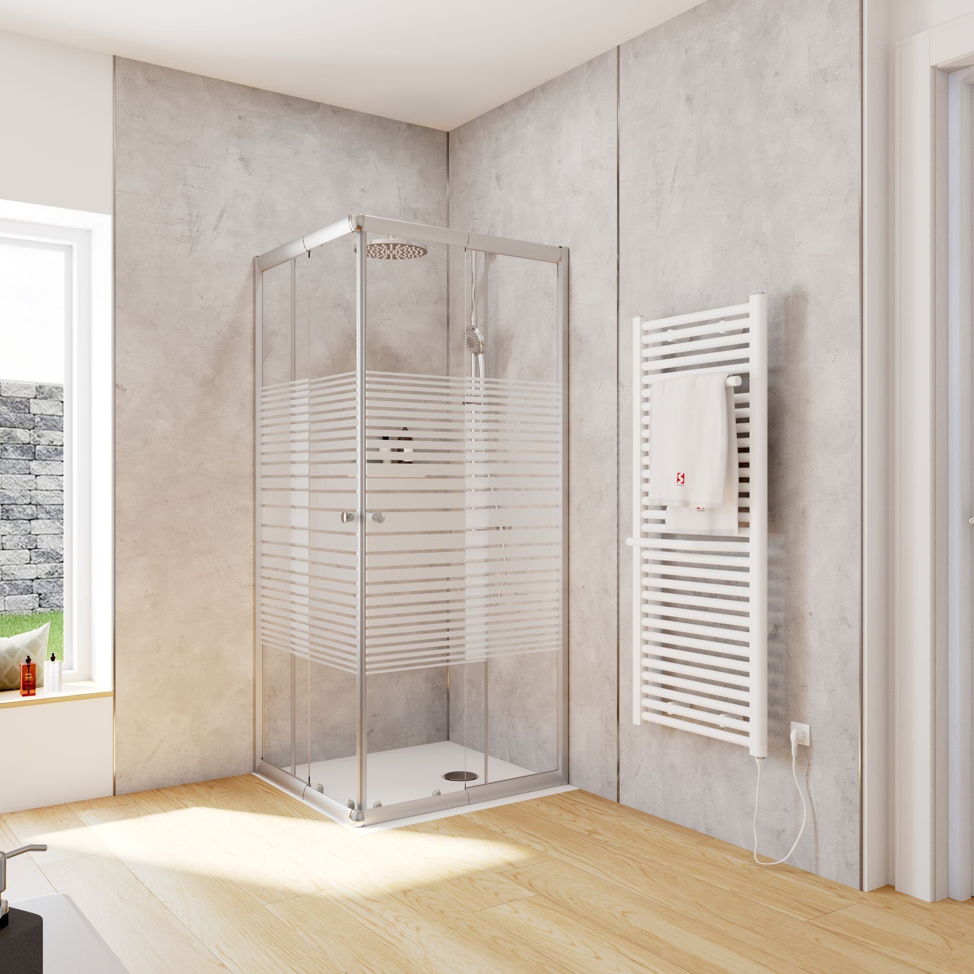 Schulte Eckdusche Corner 180 cm Höhe, BxT: 75x80 cm, Sicherheitsglas, Eckeinstieg Schiebetüren Silberfarben