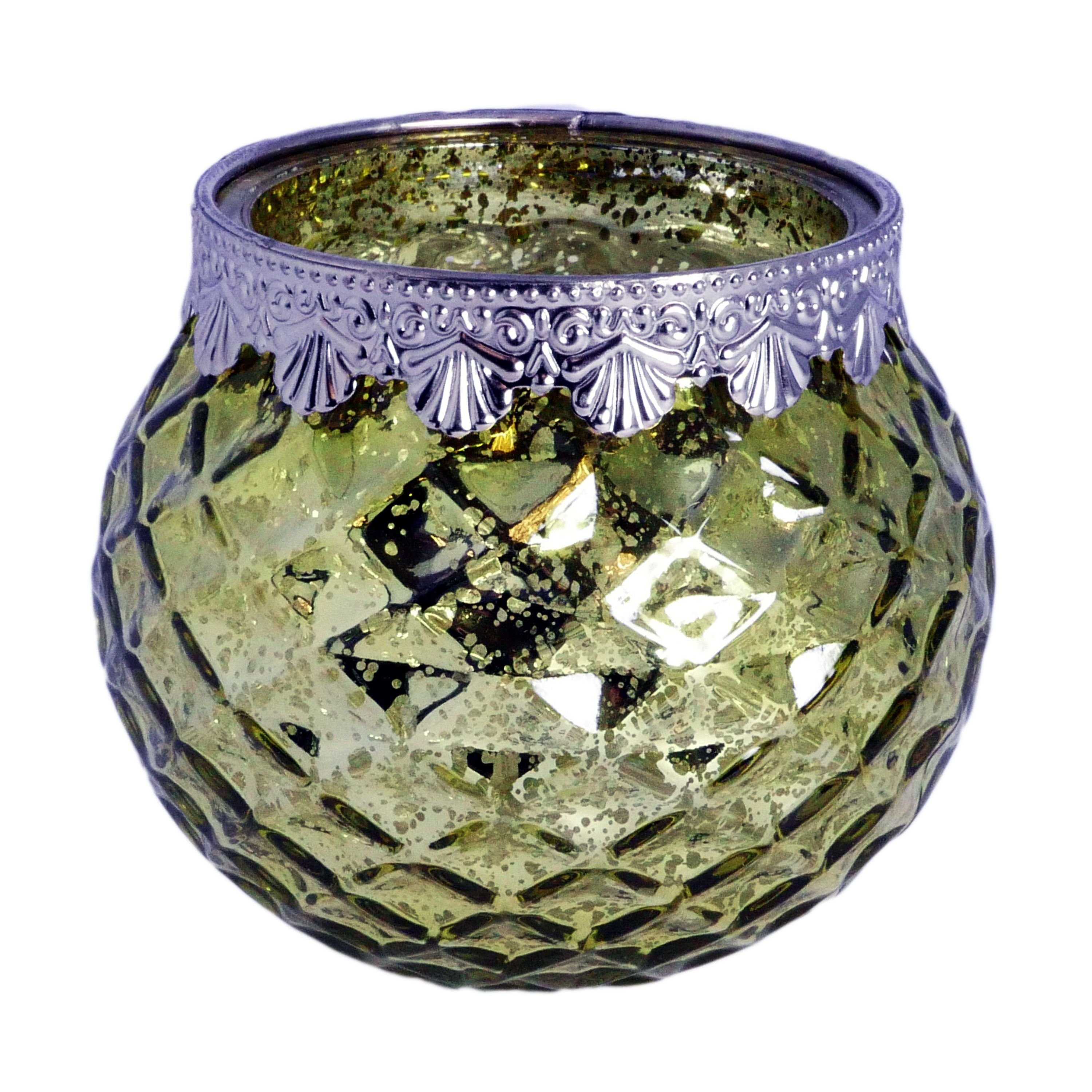 B&S Windlicht Teelichtglas grün Zierrand Metall