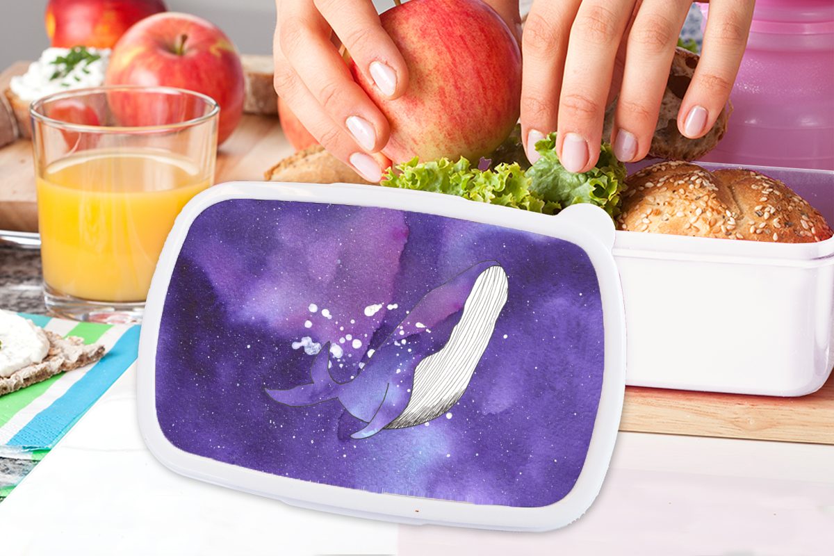 MuchoWow Lunchbox Wal - Raum für Erwachsene, Mädchen Farben, - und Kinder (2-tlg), weiß und Jungs Brotbox für Kunststoff, Brotdose