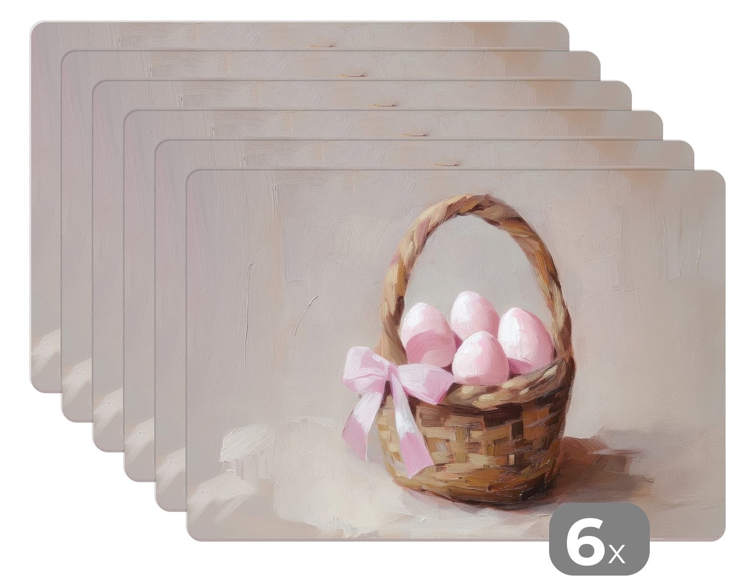 MuchoWow Platzset Korb - Eier - Rosa - Ostern Deko, (6-St), Platzsets, Tischset, Abwaschbar, Tischsets, Platzdeckchen