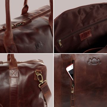 SID & VAIN Reisetasche Leder Weekender Unisex YALEZIP, Echtleder Reisegepäck für Damen & Herren, Sporttasche XL braun-cognac