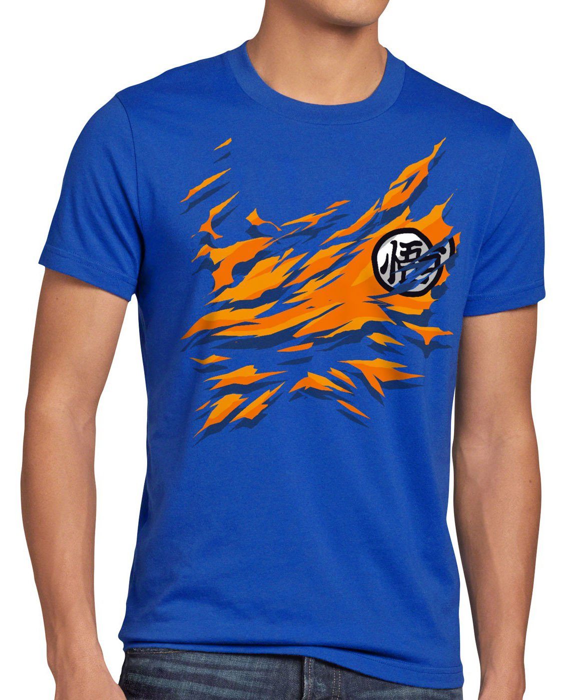 super Print-Shirt Herren saiyan dragon blau japan songoku Goku Brust T-Shirt vegeta style3 z super ball