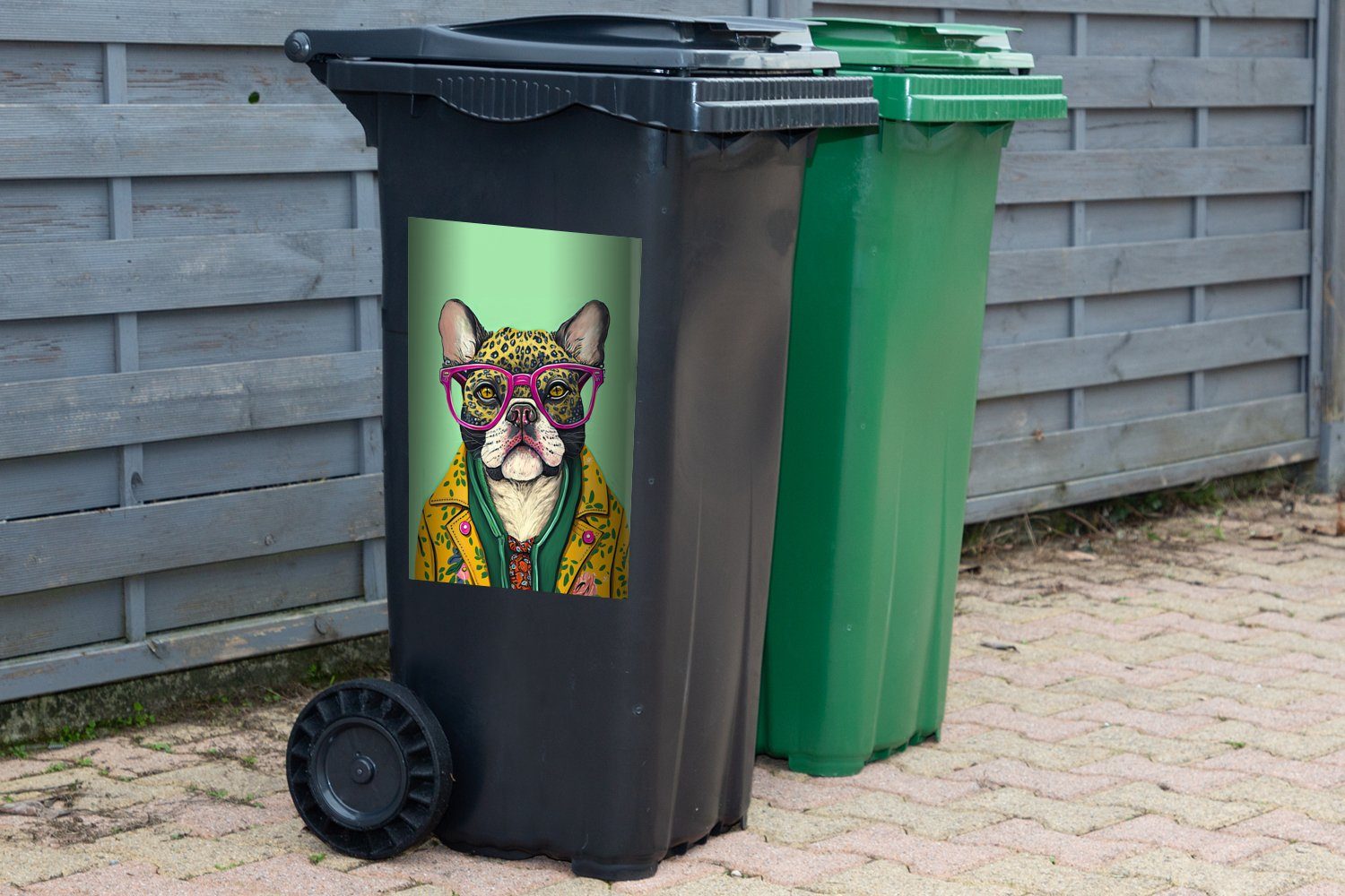 MuchoWow Wandsticker Hund - Tiere Mülltonne, Brille - (1 Hippie Sticker, St), - Container, Abfalbehälter Mülleimer-aufkleber