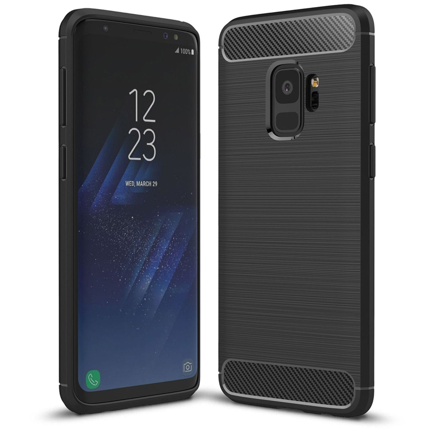 Nalia Smartphone-Hülle Samsung Galaxy S9, Carbon Look Silikon Hülle / Matt Schwarz / Rutschfest / Karbon Optik
