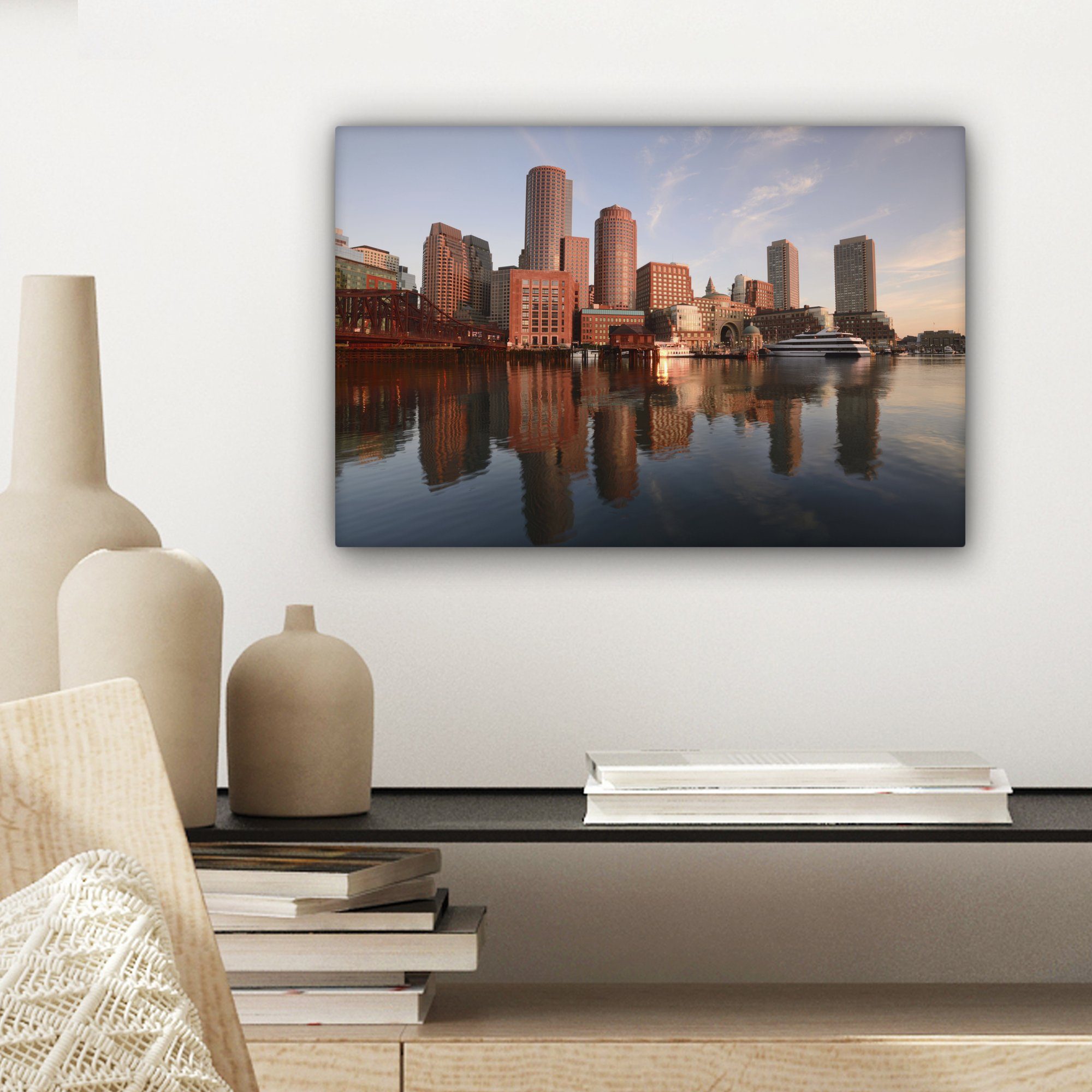 OneMillionCanvasses® Leinwandbild von Skyline Leinwandbilder, (1 cm 30x20 Boston, St), Wandbild Wanddeko, Aufhängefertig
