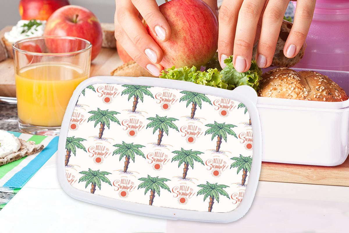 Erwachsene, Palme Mädchen Sommer Kinder Muster, und Brotdose, weiß und - Jungs Lunchbox (2-tlg), Brotbox Kunststoff, - MuchoWow für für