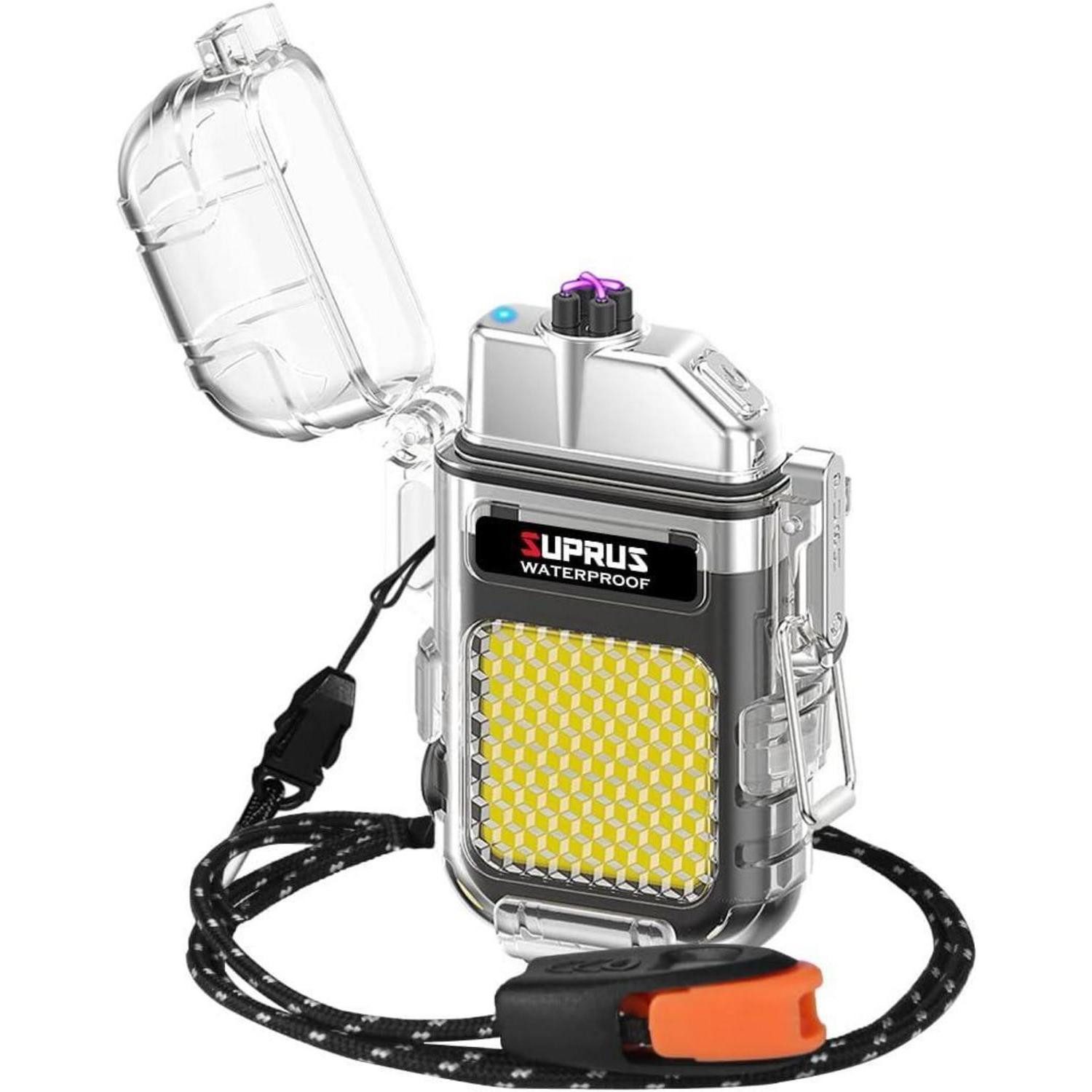 SUPRUS Feuerzeug Wasserdichtes Leuchtfeuerzeug 3 Modi Taschenlampe Winddicht