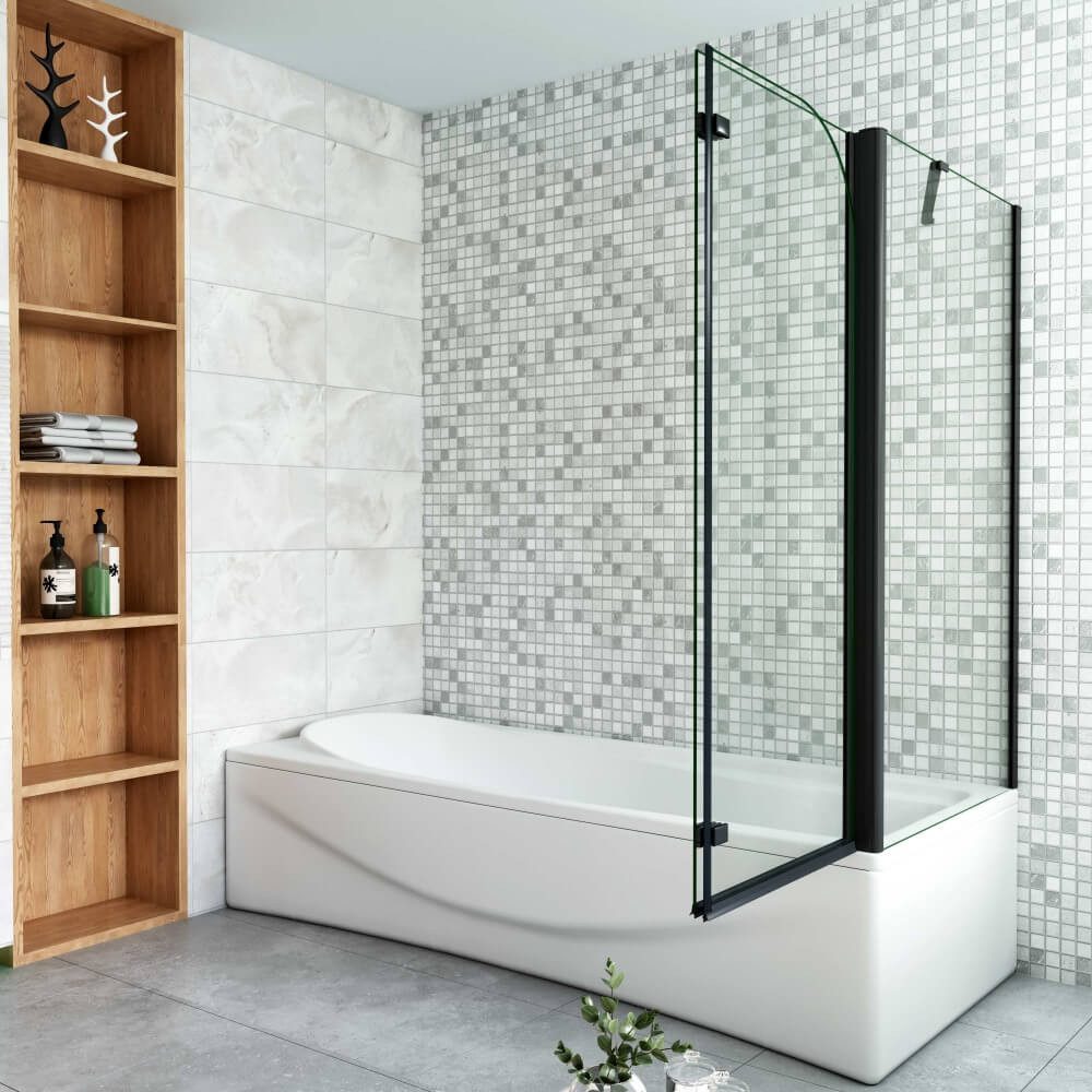 Duschparadies Badewannenaufsatz 6mm ESG Schwarz Aufsatz Duschwand Badewanne Trennwand Mit Seitenwand, Einscheibensicherheitsglas,Sicherheitsglas – Bild 3 von 5
