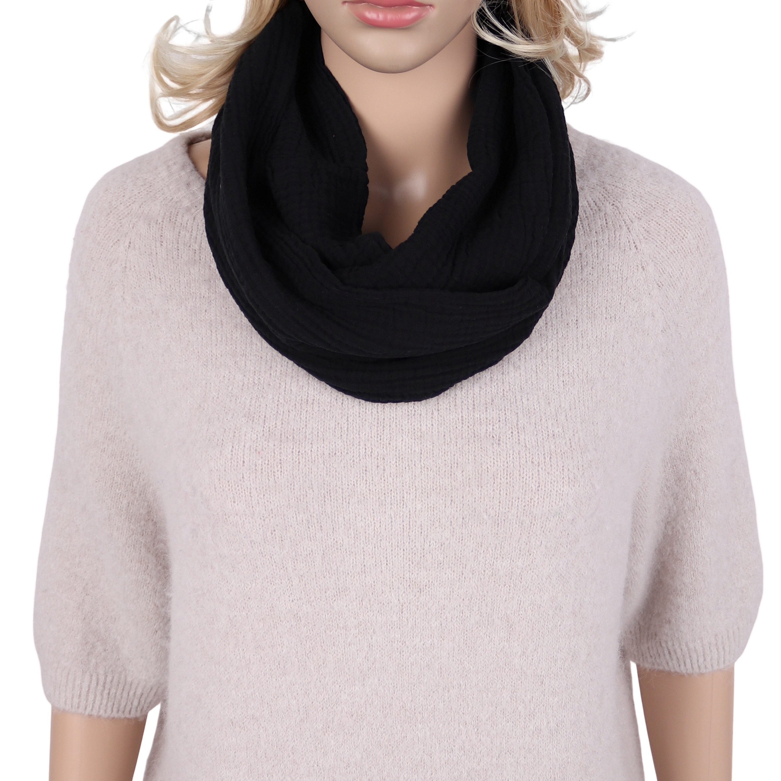 MIRROSI Loop Damen Schal aus Musellin, Made in Italy 70x20cm, Uni, Schlauchschal, (Zweimal um den Hals wickelbar, ca. 70x20cm), Damen Halstuch ideal für Frühling, Sommer oder Herbst