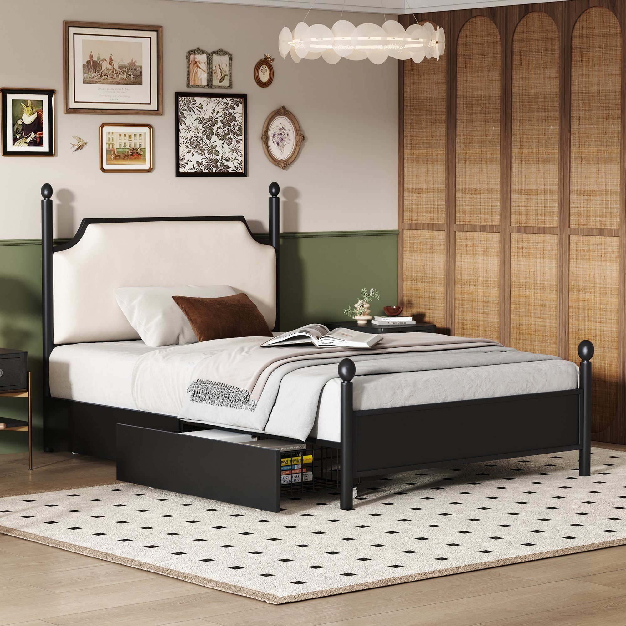 Metallbett (Einzelbett), mit Kopfteil, Lattenrost und 2 Schubladen 90x200 cm