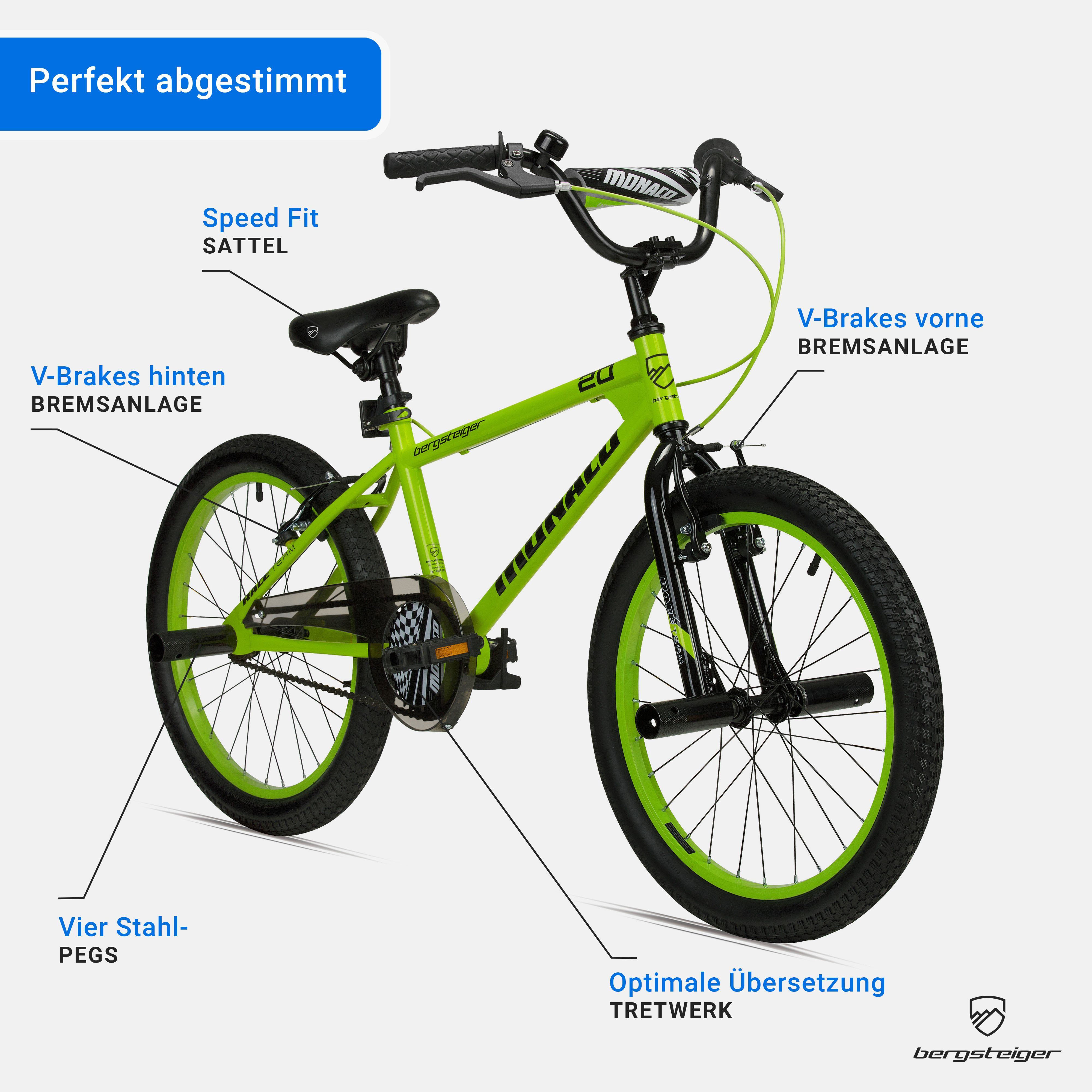 bergsteiger Kinderfahrrad Monaco 20 Zoll BMX, geeignet für 6 - 9 Jahre, Mädchen, Jungen, 1 Gang, V-Brakes – Bild 5 von 5