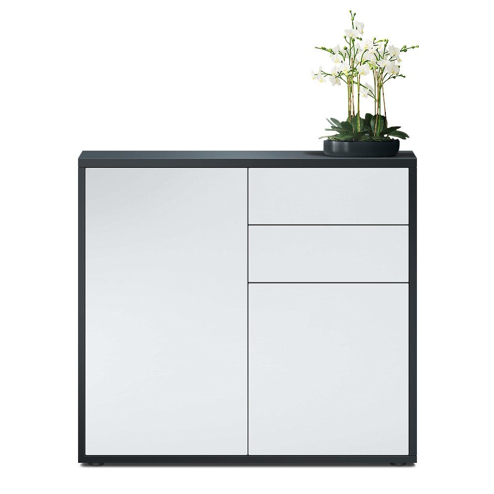 Vladon Kommode Ben V1 (Kommode, mit 2 Türen und 2 Schubladen), Schwarz matt/Weiß matt (79 x 74 x 36 cm)