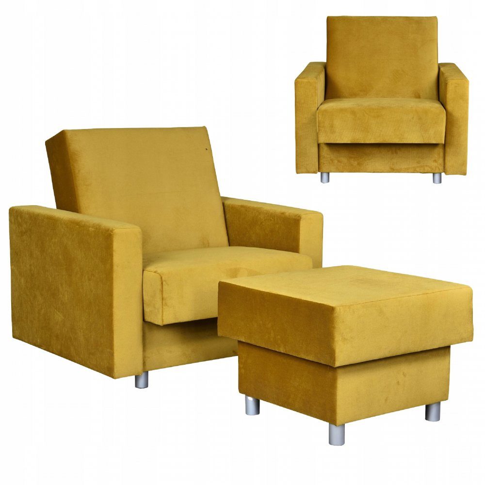 Family Meble Sessel Family Meble Schlafsessel Alicja mit Hocker Samt New Velo 101 97x95x93