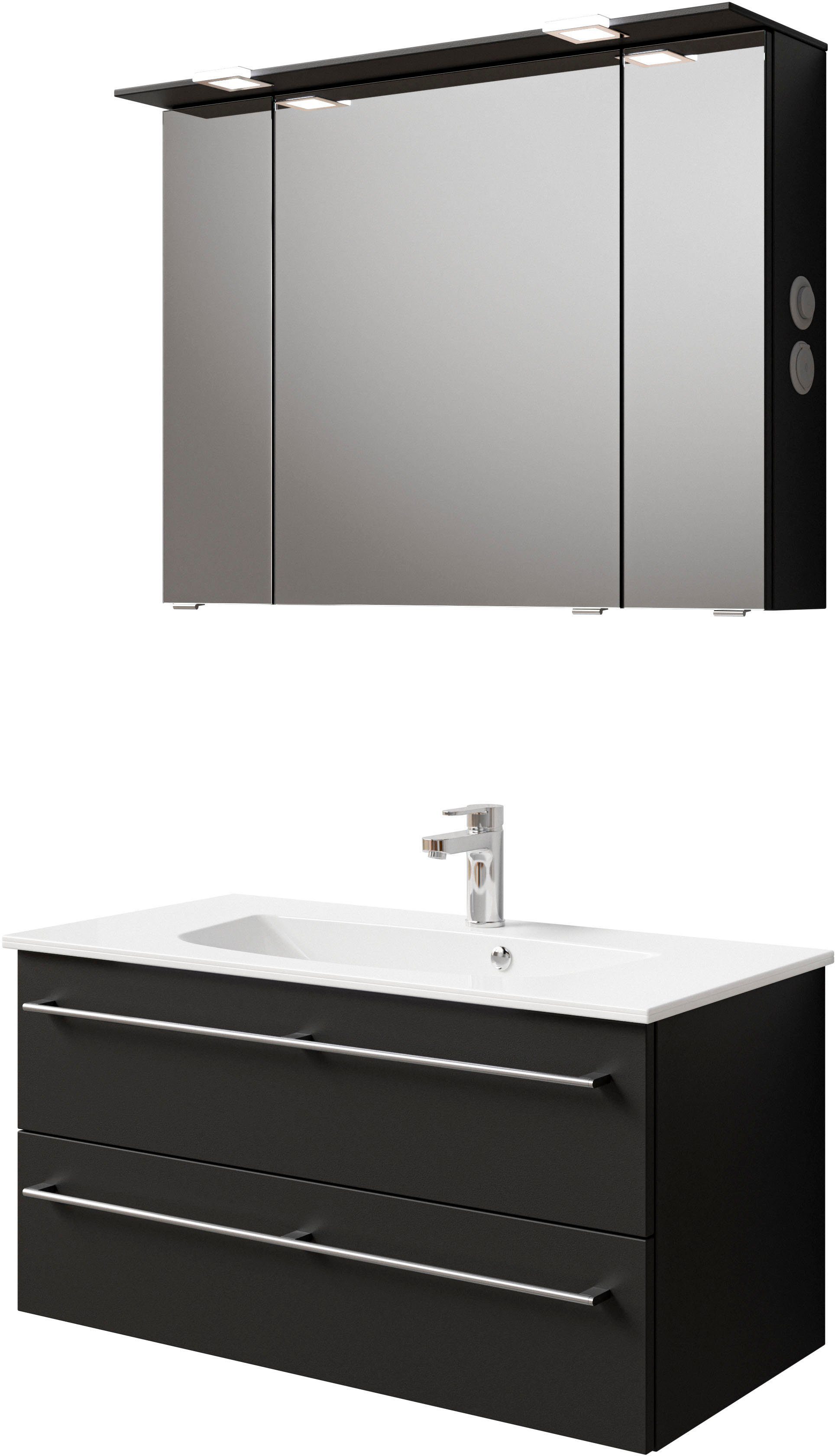 Badmöbel-Set Serie 6025 2-teilig Mineralmarmor-Waschtisch mit LED-Spiegelschrank
