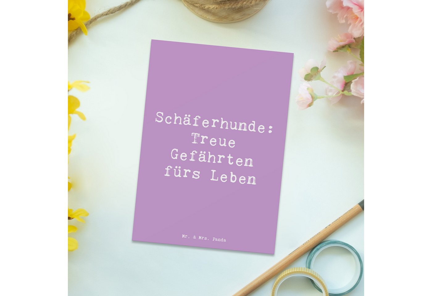 Thumbnail - Mr. & Mrs. Panda Postkarte Spruch Schäferhund Gefährten - Lavendeltraum - Geschenk, Schäferhunde