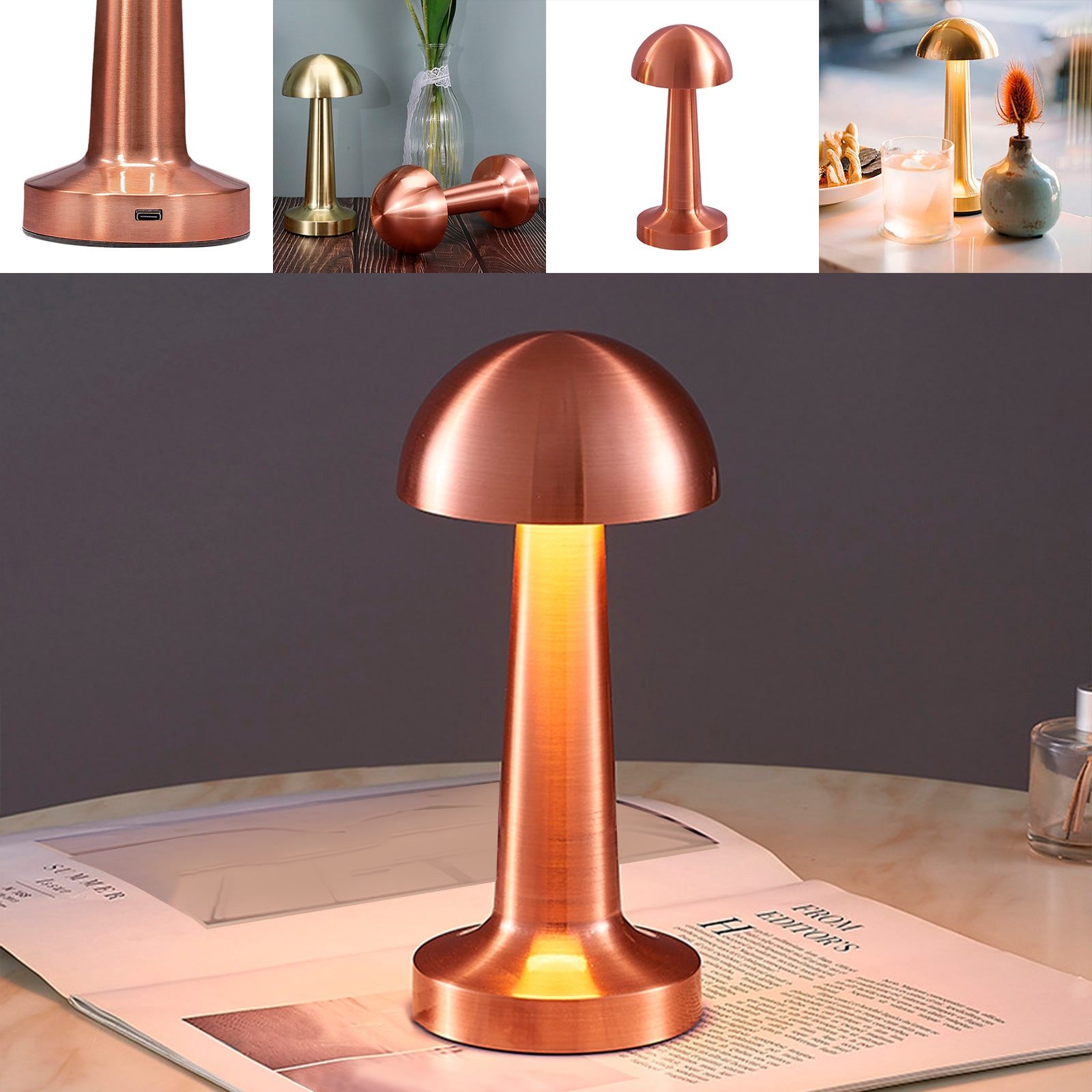 EAXUS Tischleuchte Aufladbare Mushroom Lampe - Schöne Deko Leuchte in Pilzform, Dimmbar, Farbtemperatur einstellbar, integrierter Akku, LED fest integriert, Einstellbare Lichtfarbe, für Wohnzimmer, Schlafzimmer & Co