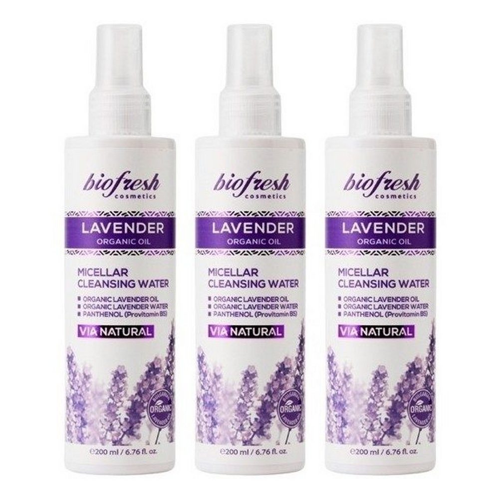 Biofresh Cosmetics Gesichts-Reinigungsfluid Lavendel Mizellen Reinigungswasser 3x200 ml, Mit Bio-Lavendelwasser, Lavendelöl und Panthenol (Provitamin B5)