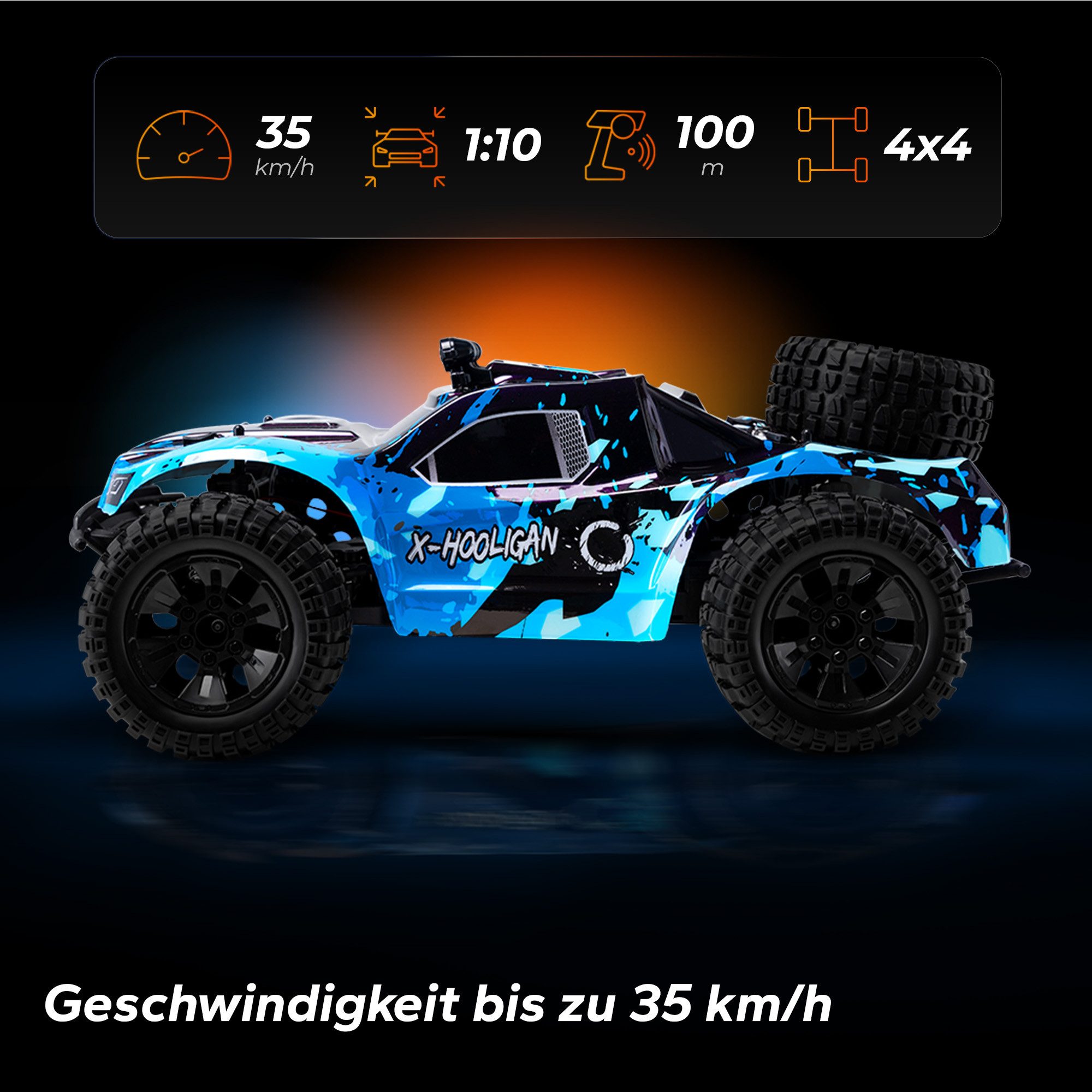Overmax RC-Auto HOOLIGAN, 35 km/h 4x4 Antrieb 40 Minuten 100 Meter Reichweite