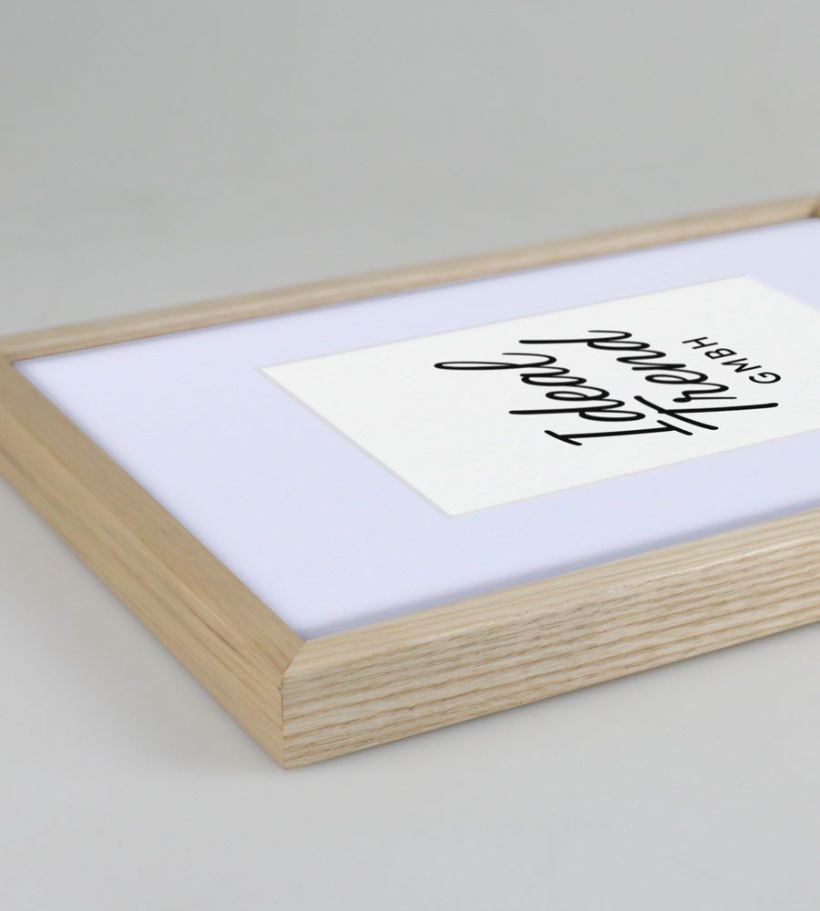 IDEAL TREND Bilderrahmen Bilderrahmen Massivholz Eiche mit Passepartout & gehärtetem Echtglas O, für 1 Bilder (1 St), Bruchsicheres gehärtetes Glas Hochwertige Schrägschnittpassepartout