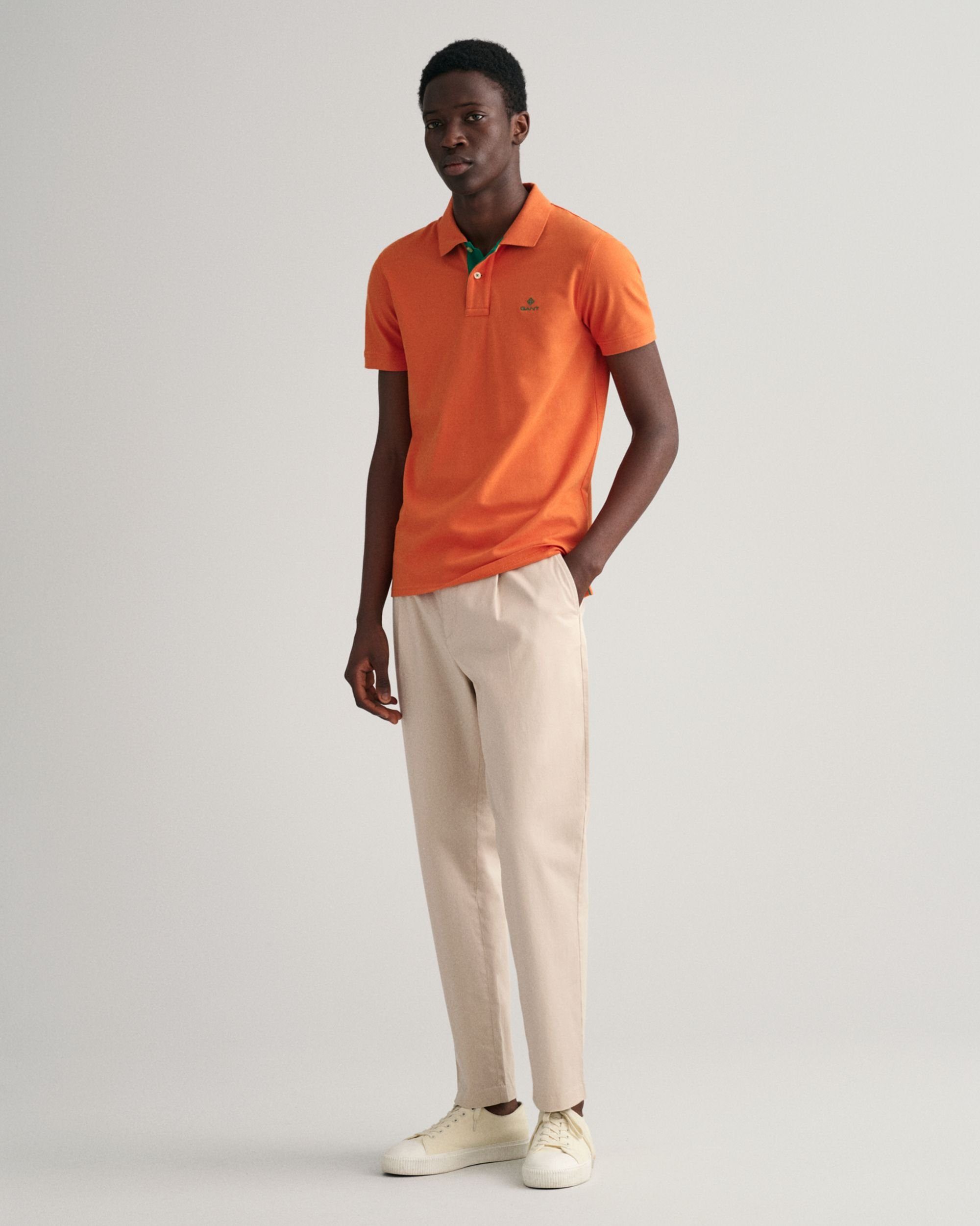 Poloshirt mit Kontrastkragen Gant orange pumpkin Piqué Businessshirt