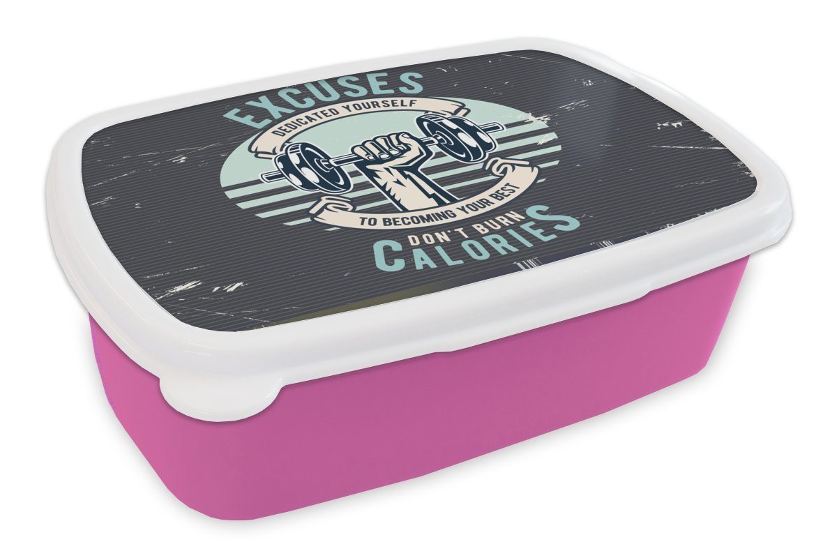 MuchoWow Lunchbox - Gewichte Retro, (2-tlg), Kunststoff Snackbox, Kunststoff, für Brotdose Mädchen, Erwachsene, Brotbox Kinder, - rosa Sport