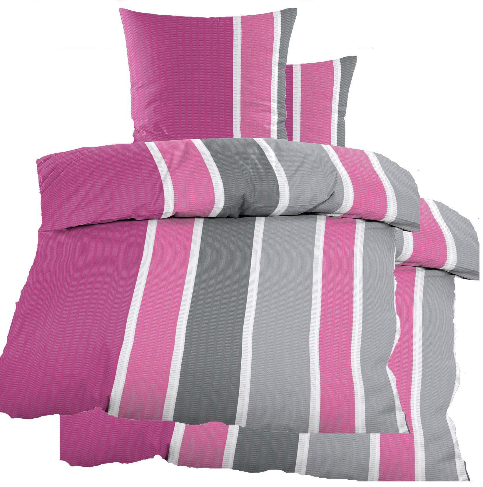 Bettwäsche 4-TLG. Seersucker Bettwäsche 2X 135x200 +80x80cm Streifen