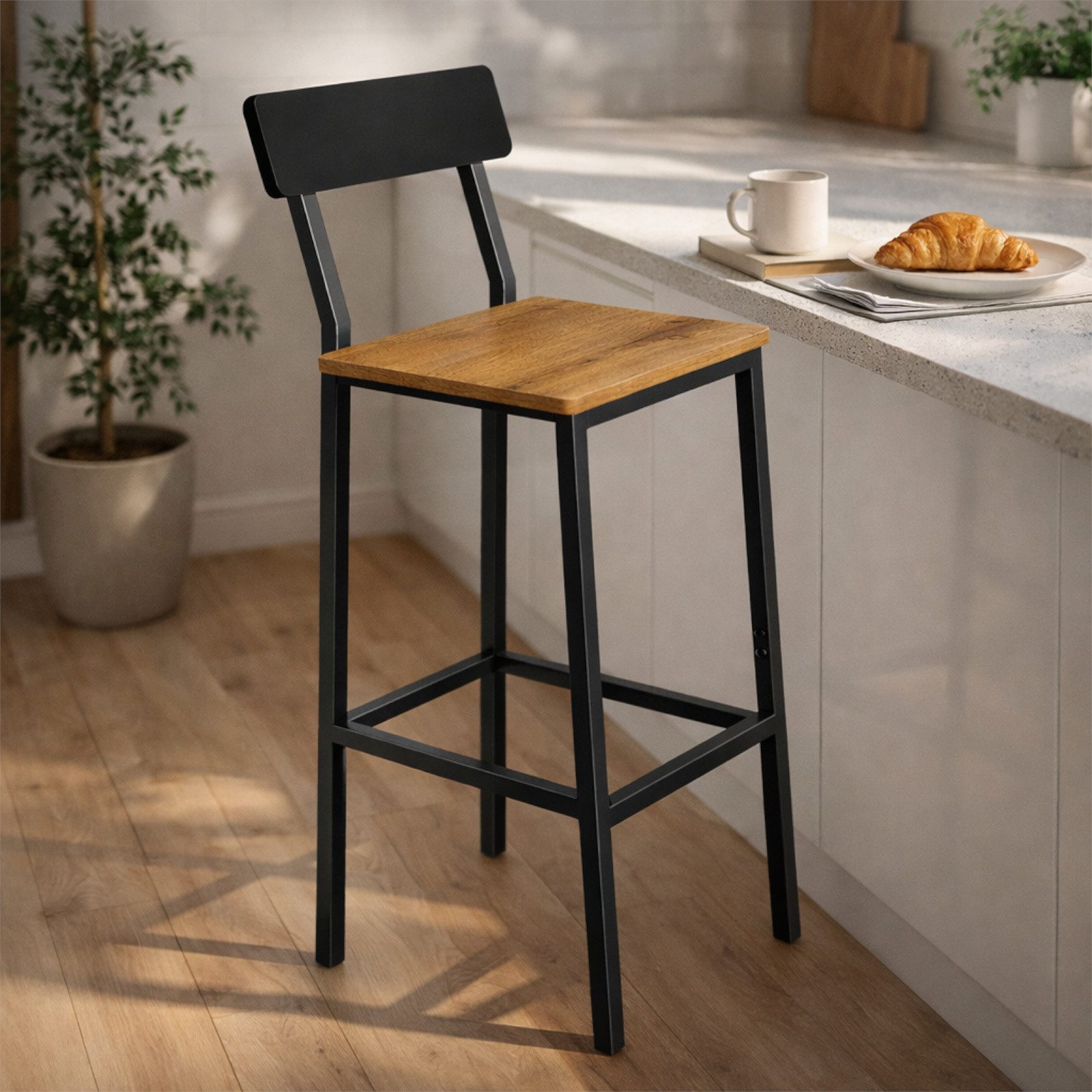 BEGRYF Barhocker mit Rückenlehne Schwarz Erlefarben 40 x 29,5 x 90 cm (1 St) – Bild 5 von 5