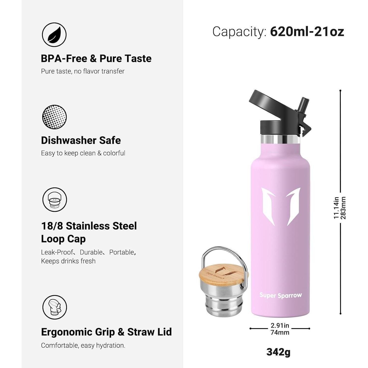 LuxusKollektion Thermoflasche Trinkflasche Edelstahl Auslaufsicher BPAfrei 620 ml Kirschblüten