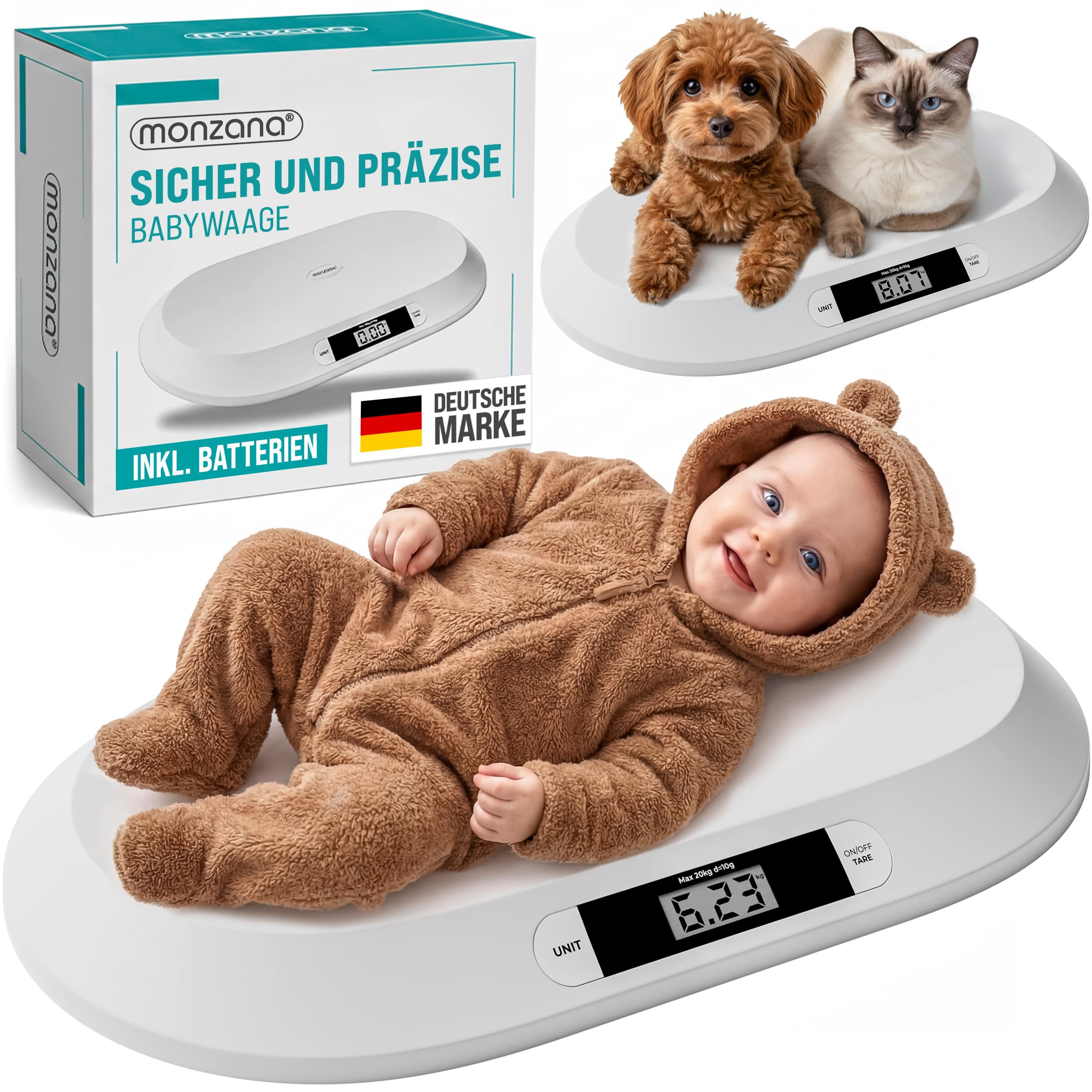 monzana Personenwaage, Digitale Babywaage bis 20 kg Tara-Funktion LCD-Display Kleintiere