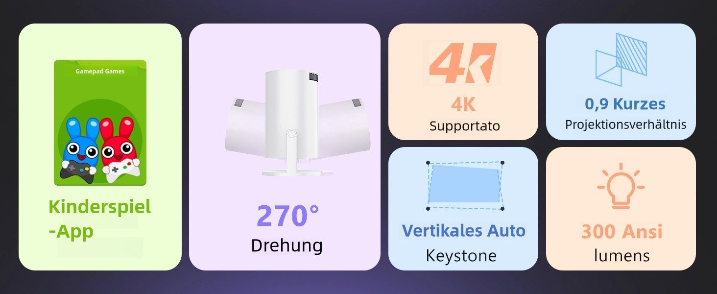 Vivitar Spiele Beamer mit 2 Controller + Android 11, WLAN & Bluetooth Mini-Beamer (Projektor in Cola-Dosen-Größe, Full HD 1080P, 4K-komp., Auto-Keystone)