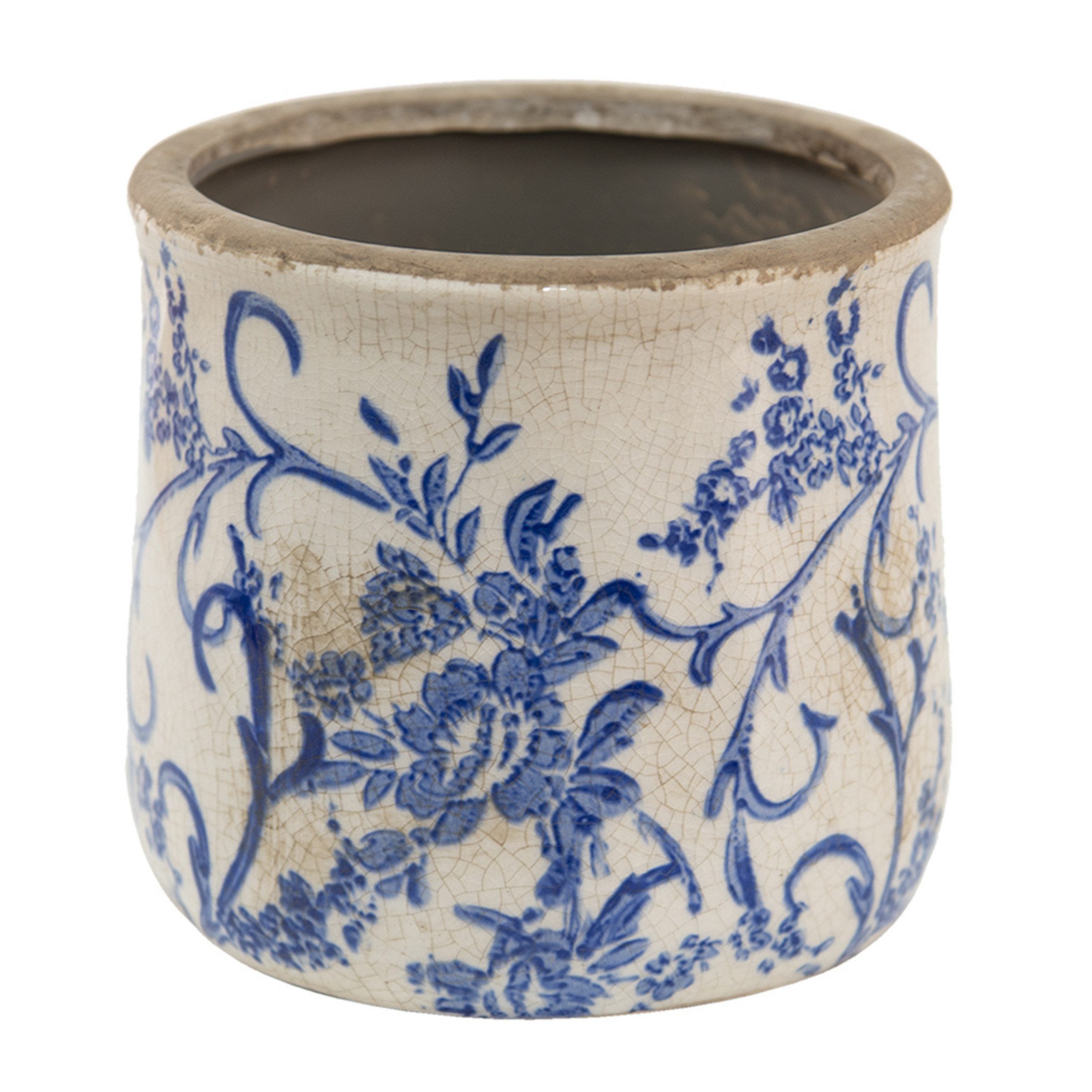 Clayre & Eef Dekovase Clayre & Eef Innenblumentopf Blau Weiß mit Blumenmotiv