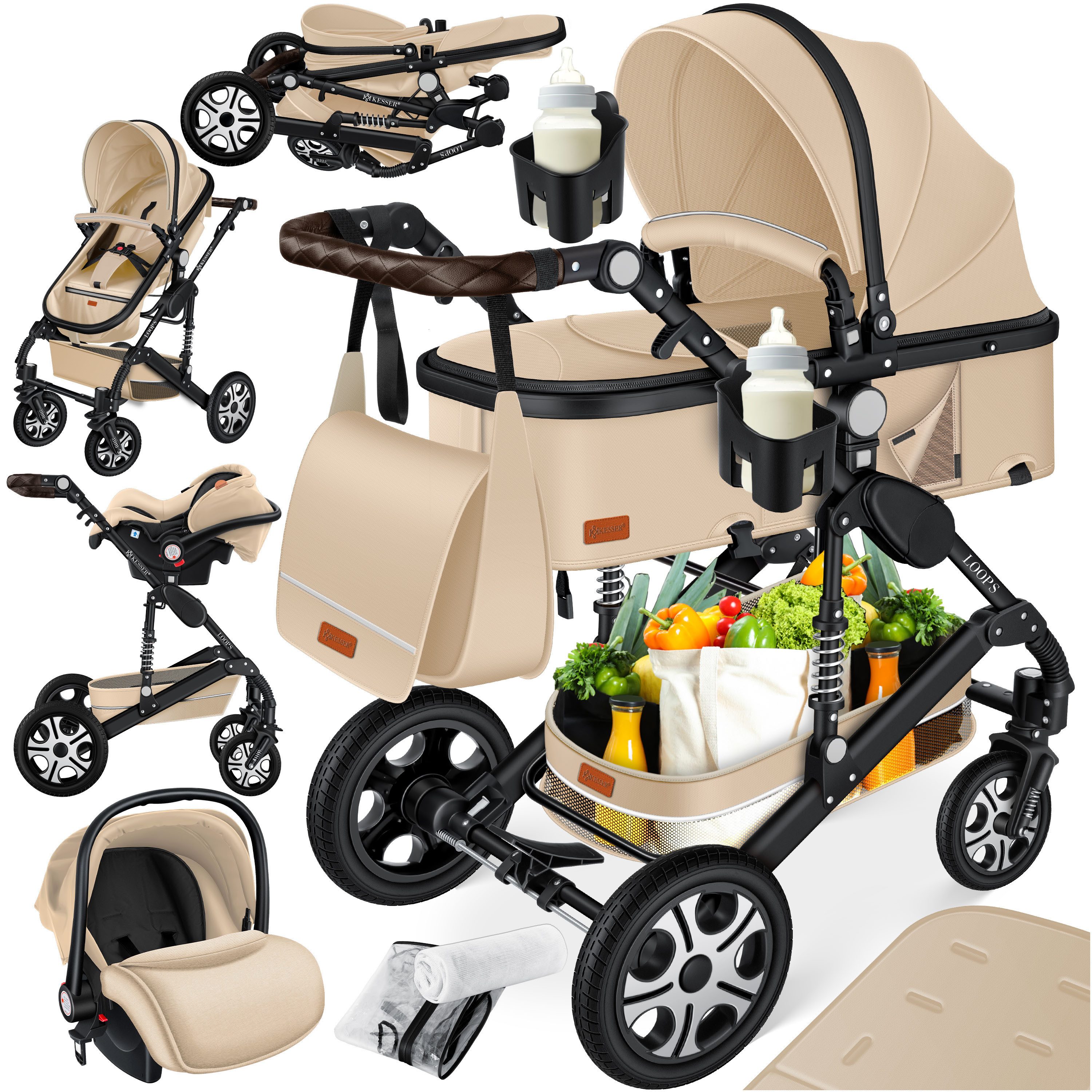 KESSER Kombi-Kinderwagen, Loops 4in1 Komplettset auch als Buggy für Kinder bis 4 Jahre
