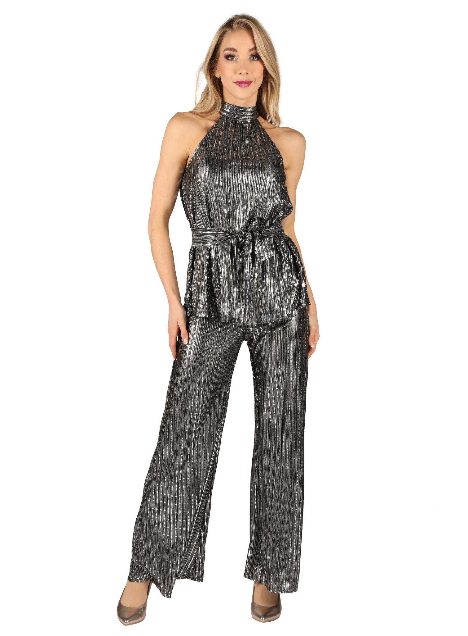 thetru Kostüm Disco Diva Dress silber, Eleganz mit reichlich Glanz: zweiteiliges Outfit zum Ausgehen