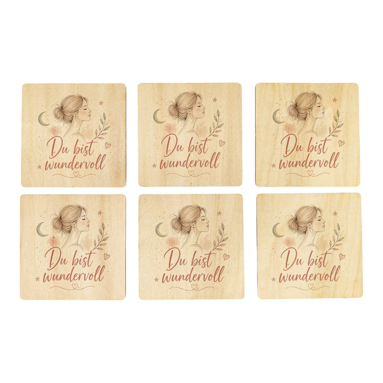 speecheese Glasuntersetzer 6er Set Untersetzer Holz Du bist wundervoll Spruch Mit Spruch: für