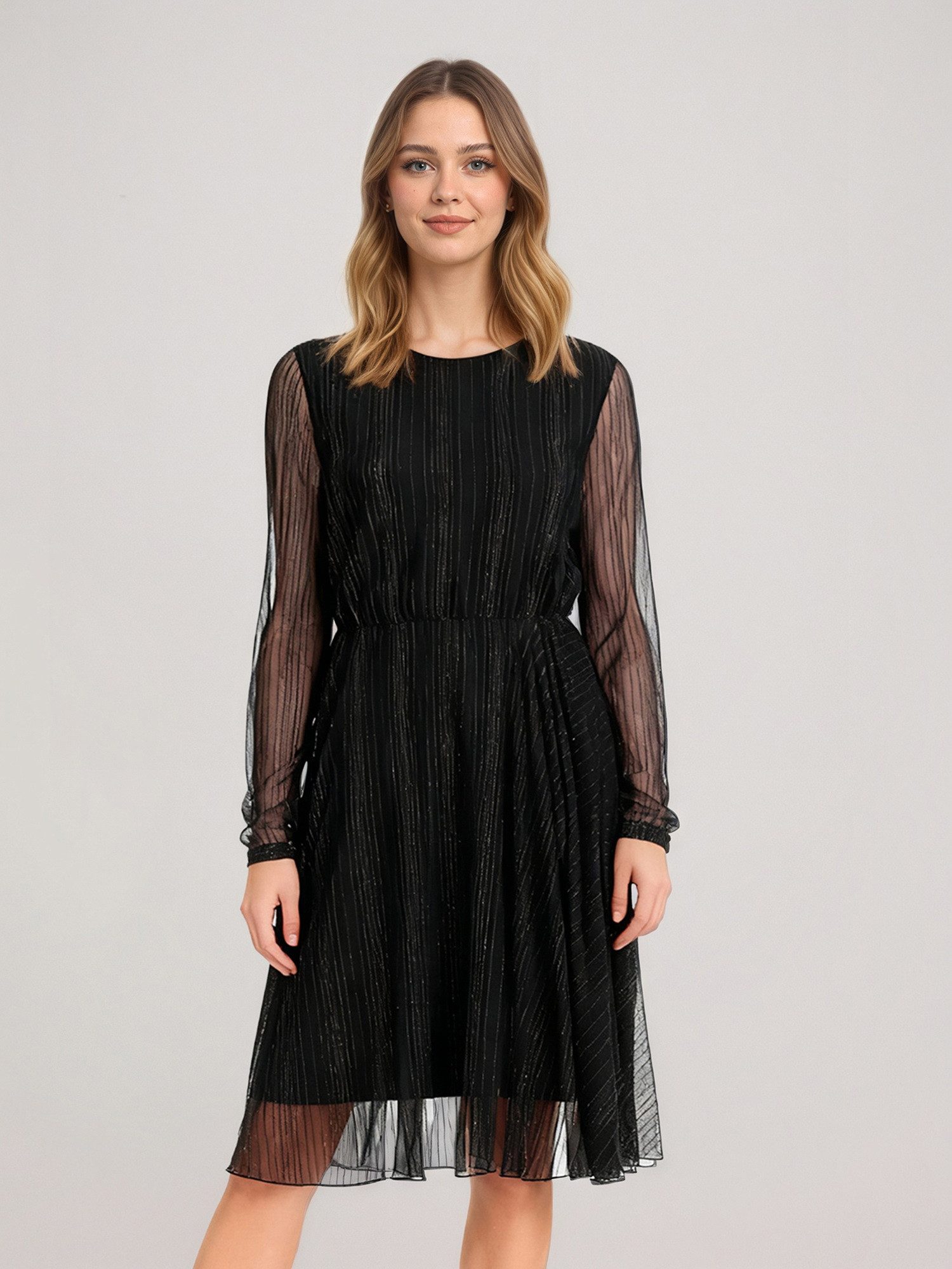 LAPA PLUS Midikleid Damen Partykleid mit Silberstreifen, Langarmkleid mit M günstig online kaufen