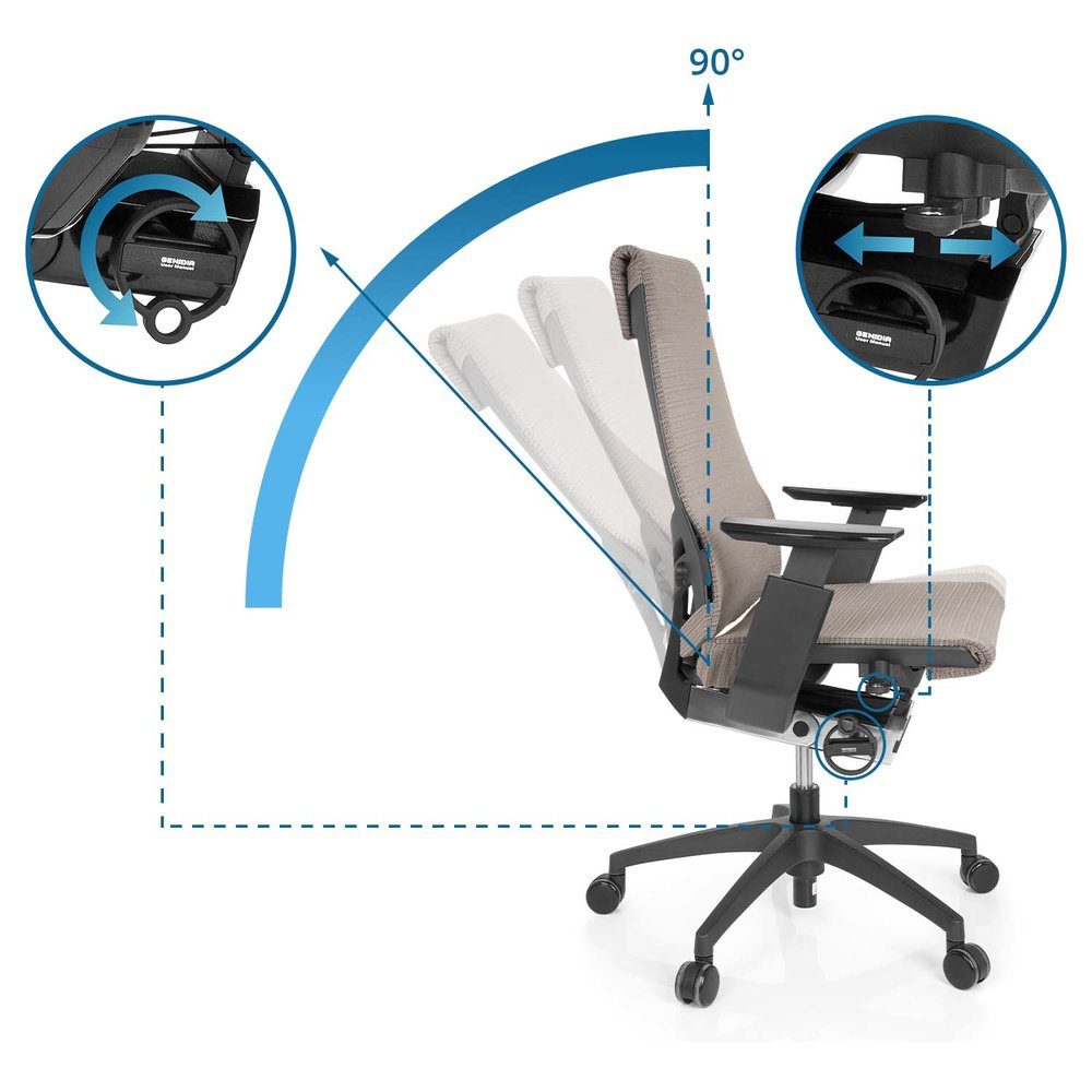 hjh Grau/Schwarz GENIDIA Bürostuhl (1 Schreibtischstuhl St), SMART Drehstuhl Netzstoff BLACK OFFICE Profi ergonomisch