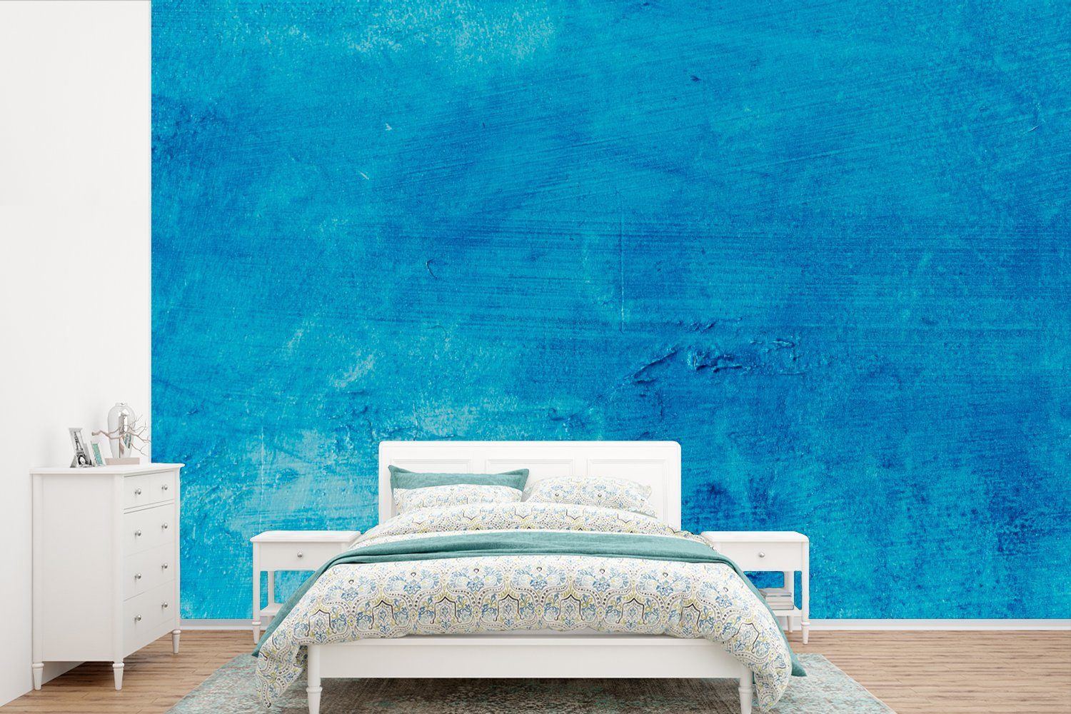 MuchoWow Fototapete Farbe - Wand - Blau, Matt, bedruckt, (6 St), Wallpaper für Wohnzimmer, Schlafzimmer, Kinderzimmer, Vinyl Tapete