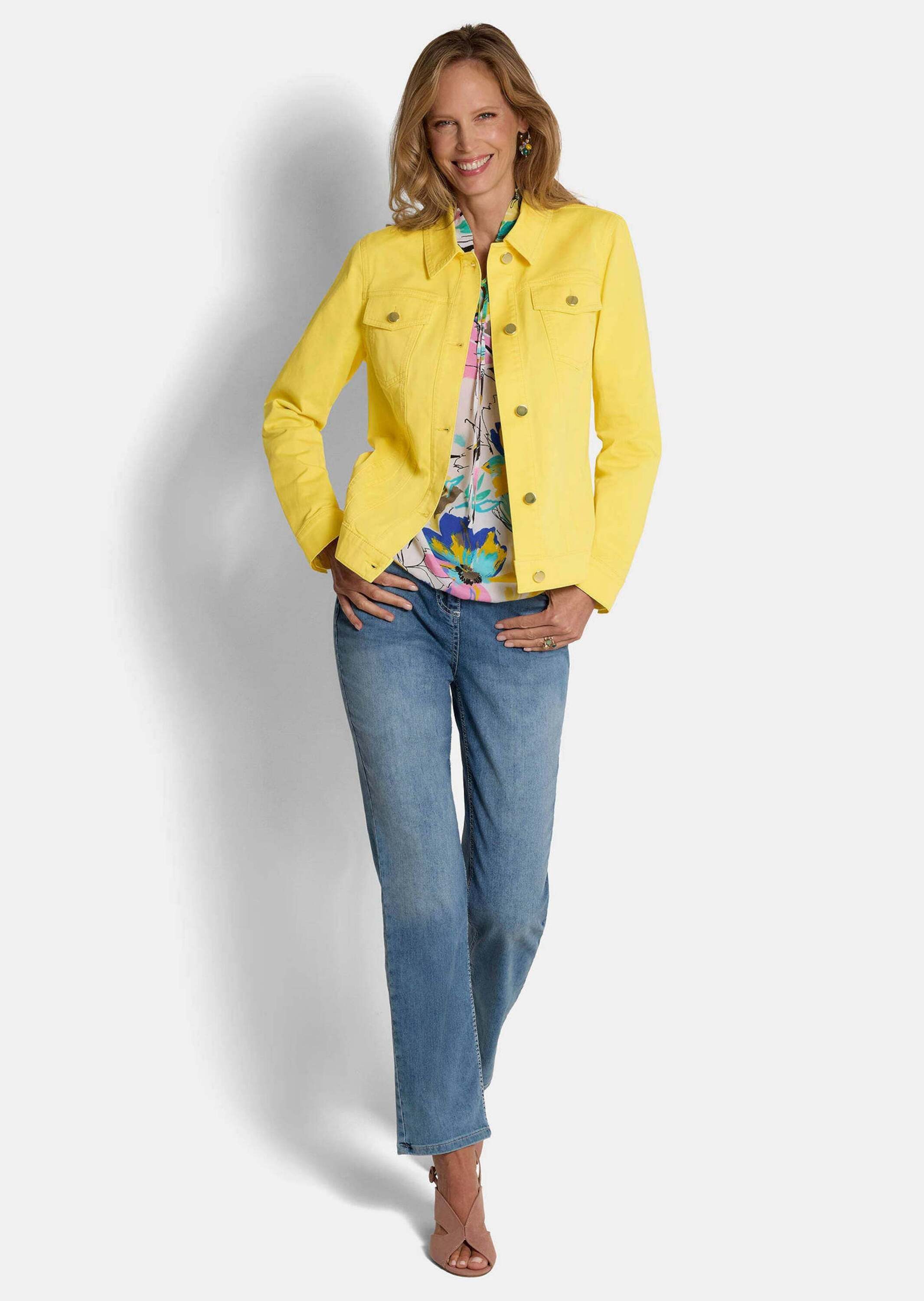 GOLDNER Outdoorjacke Baumwolljacke mit edlen Ziernähten Denimjacke mit Hemdkragen, Knopfleiste, Taschen und Langarm