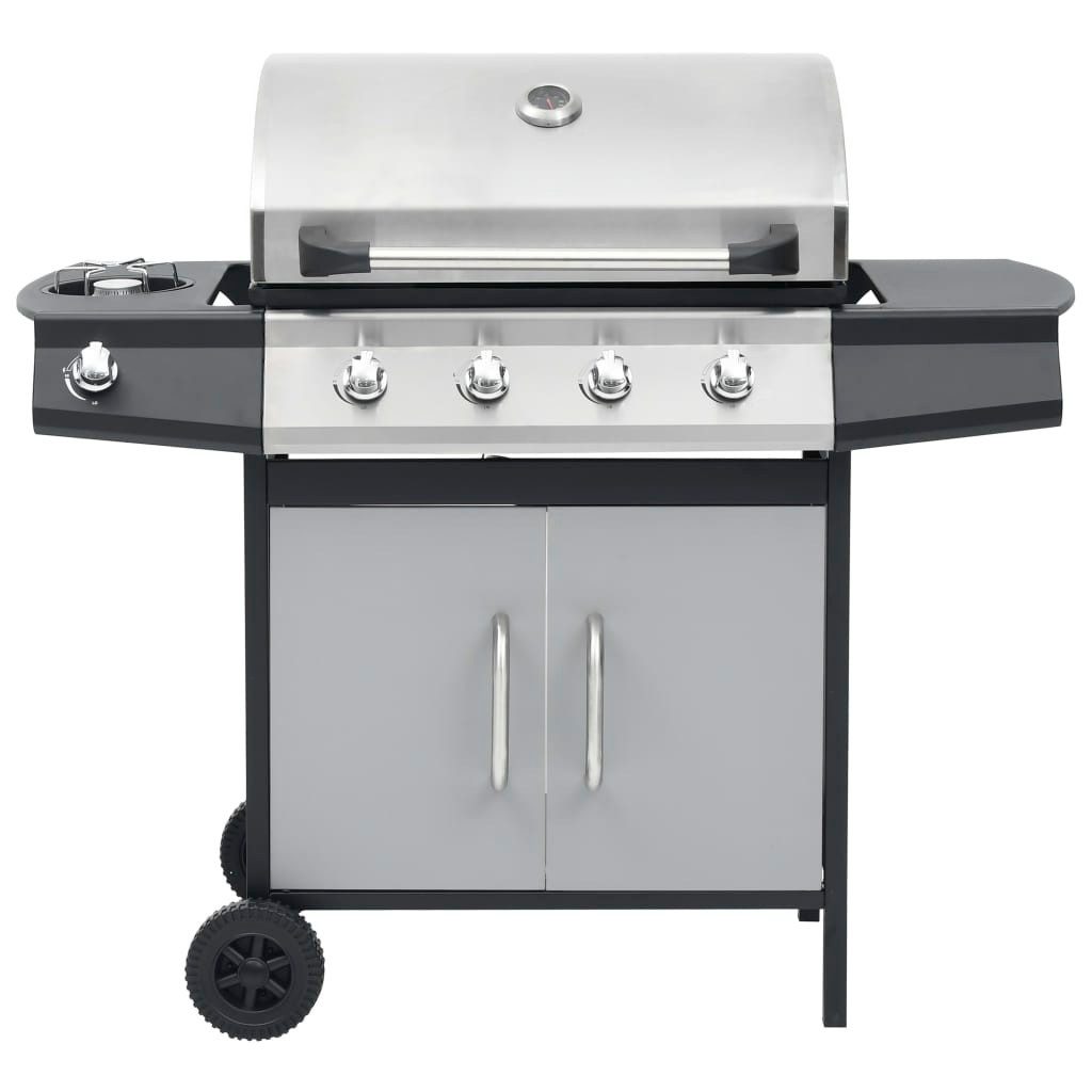 vidaXL Gasgrill Gasgrill 4+1 Flammen Schwarz und Silbern Stahl & Edelstahl