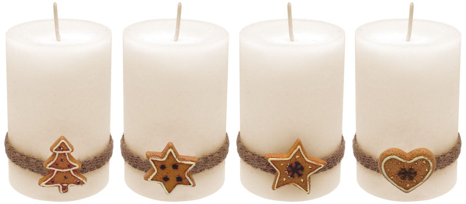 ZauberDeko Adventskerze 4 Adventskerzen Kerzen Stumpenkerzen Creme Kekse Weihnachten Advent