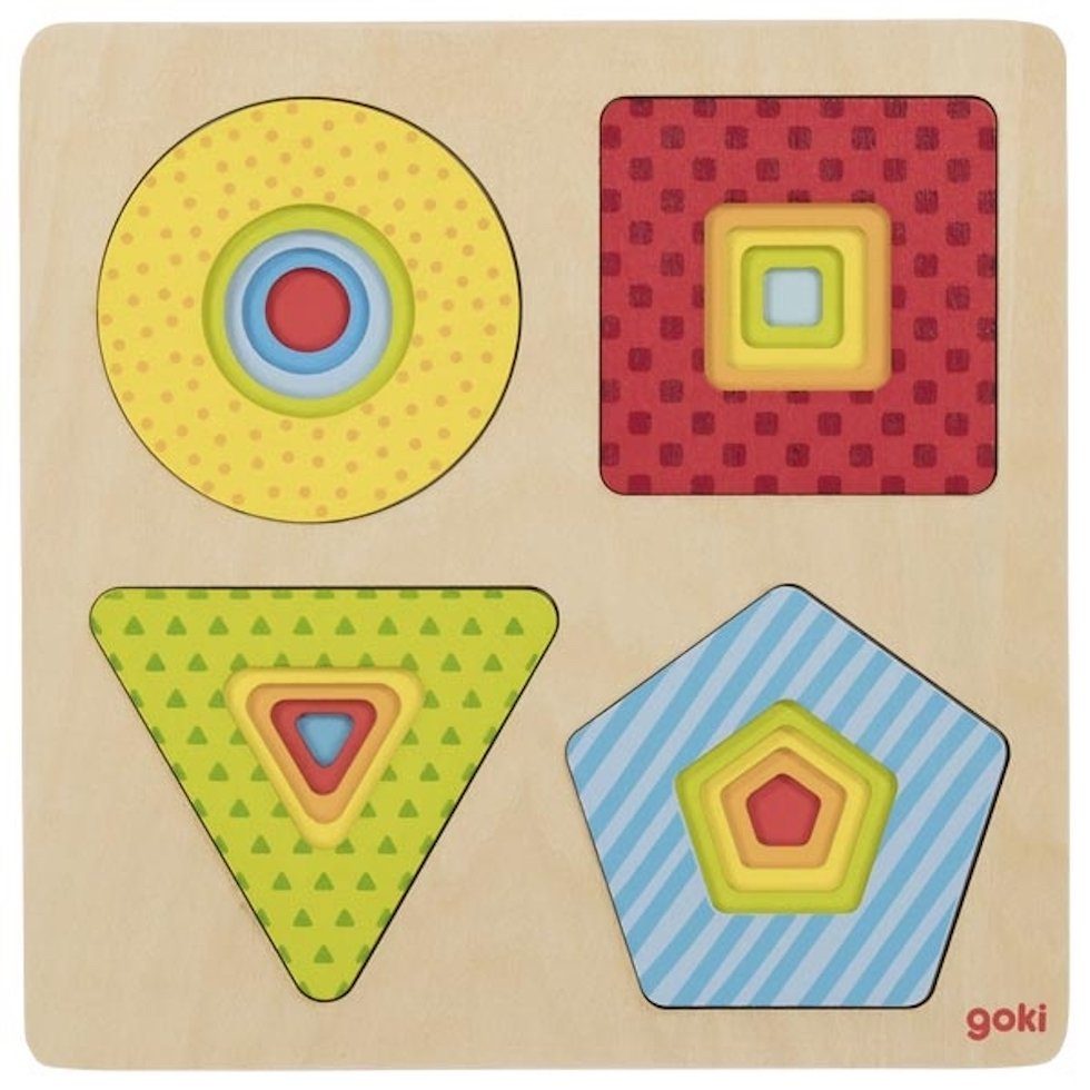 goki Rahmenpuzzle Schichtenpuzzle Formen Holz, 4 Schichten, 16 Puzzleteile, farbenfroh, anspruchsvoll, lehrreich, konzentrationssteigernd von Goki