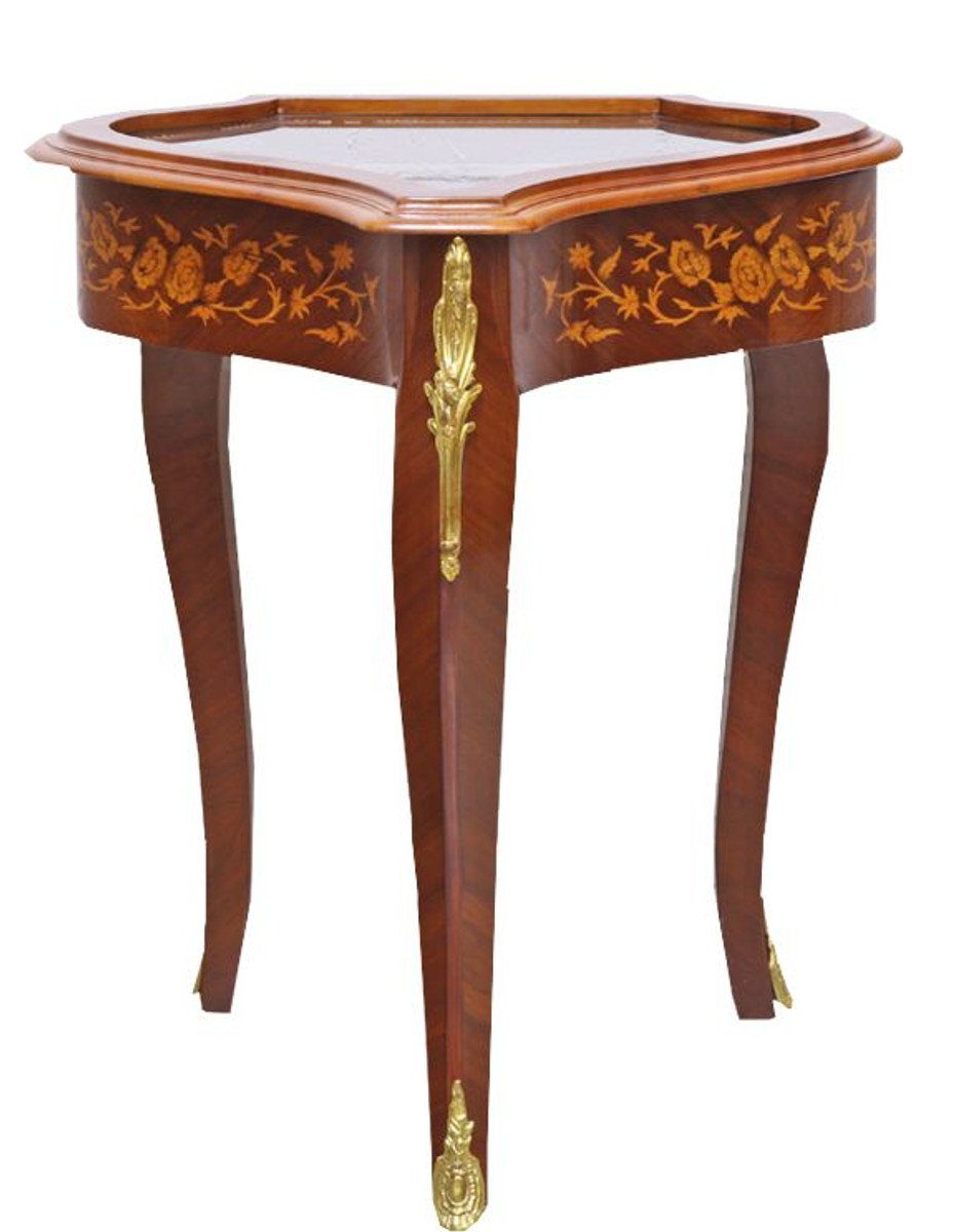 Casa Padrino Beistelltisch Barock Beistelltisch Mahagoni Intarsien / Gold H75 x 55 cm - Ludwig XVI Antik Stil Tisch - Möbel
