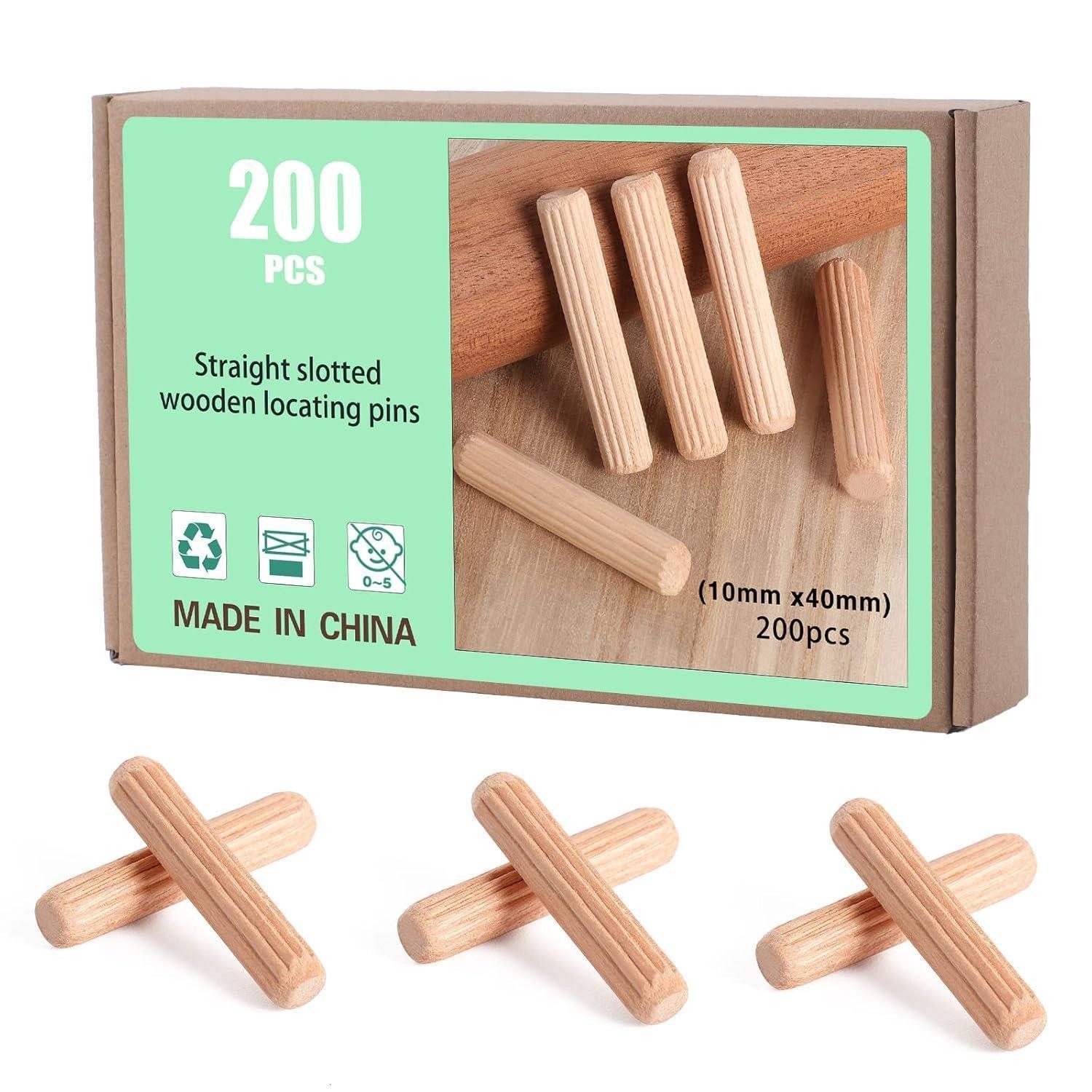 LuxusKollektion Dübel-Set Holzdübel Riffeldübel Holzstifte Buche Tischler 200 Stück 10x40mm