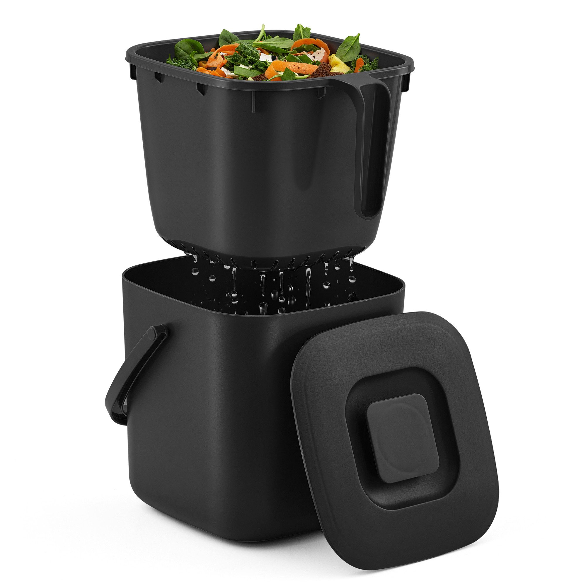 SONGMICS Biomülleimer Biomülleimer mit Deckel und Griff, 4L,7L, Geruchsdichter Komposteimer mit Abtropfkorb
