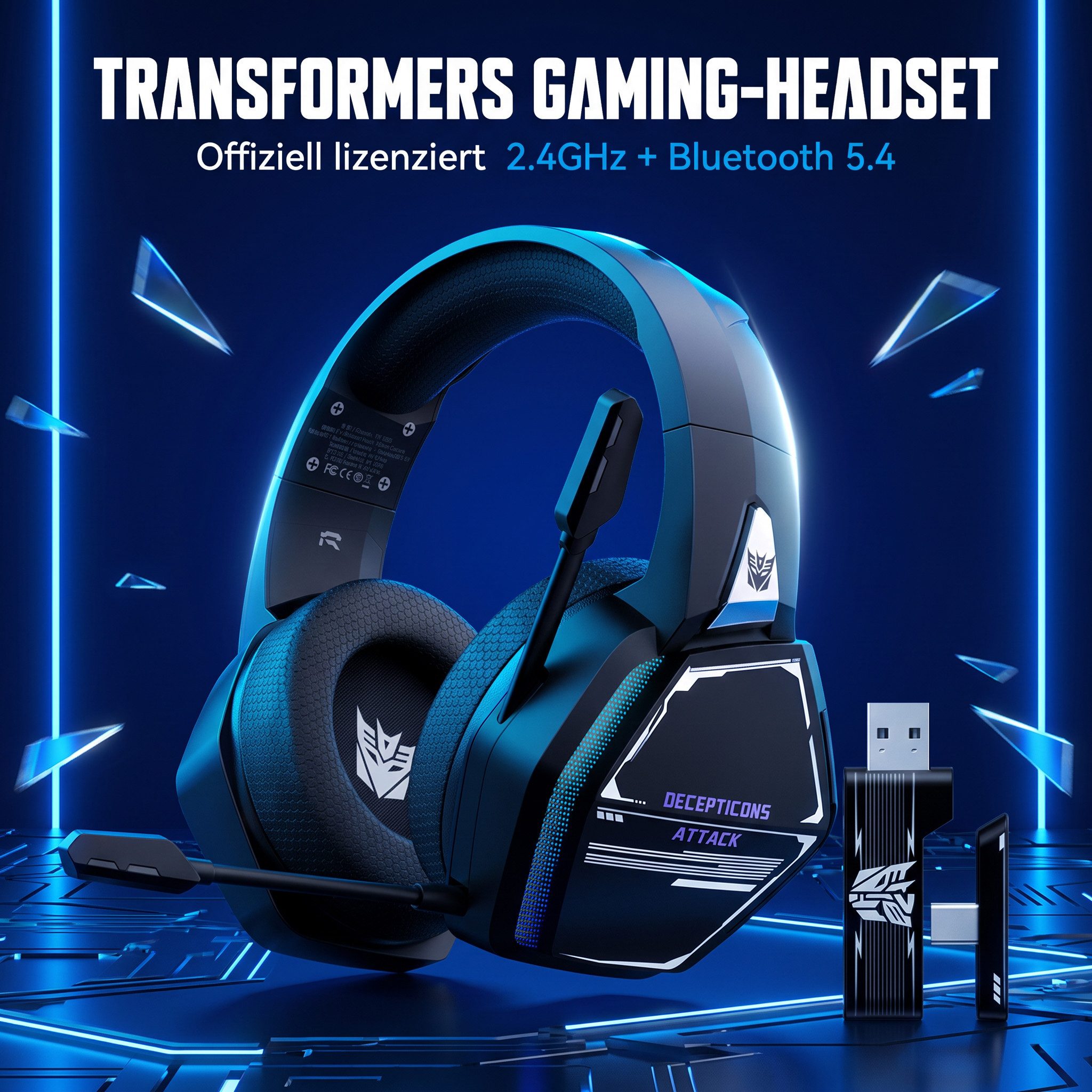 Rolipo 2.4G & Bluetooth 5.4 Kabelloses Gaming-Headset mit 7.1 Surround Sound Over-Ear-Kopfhörer (ca. 0,3kg, 215*111*240mm, Bluetooth, 50 mm Treiber, 30 h Akku – Latenzarm für PC, PS4, PS5, Switch)