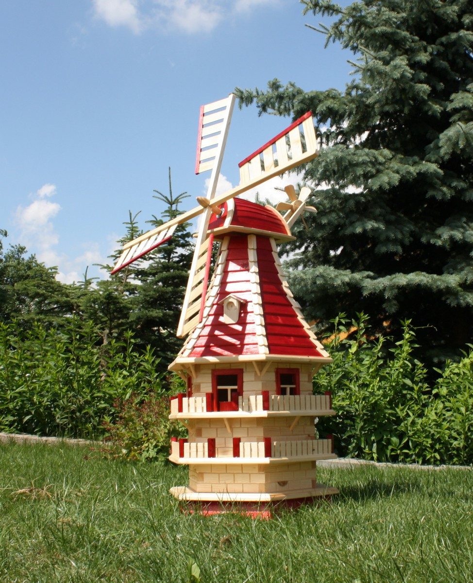 Holzdekoladen Windrad XXL Holzwindmühle 1,50 m mit Solarbeleuchtung Typ