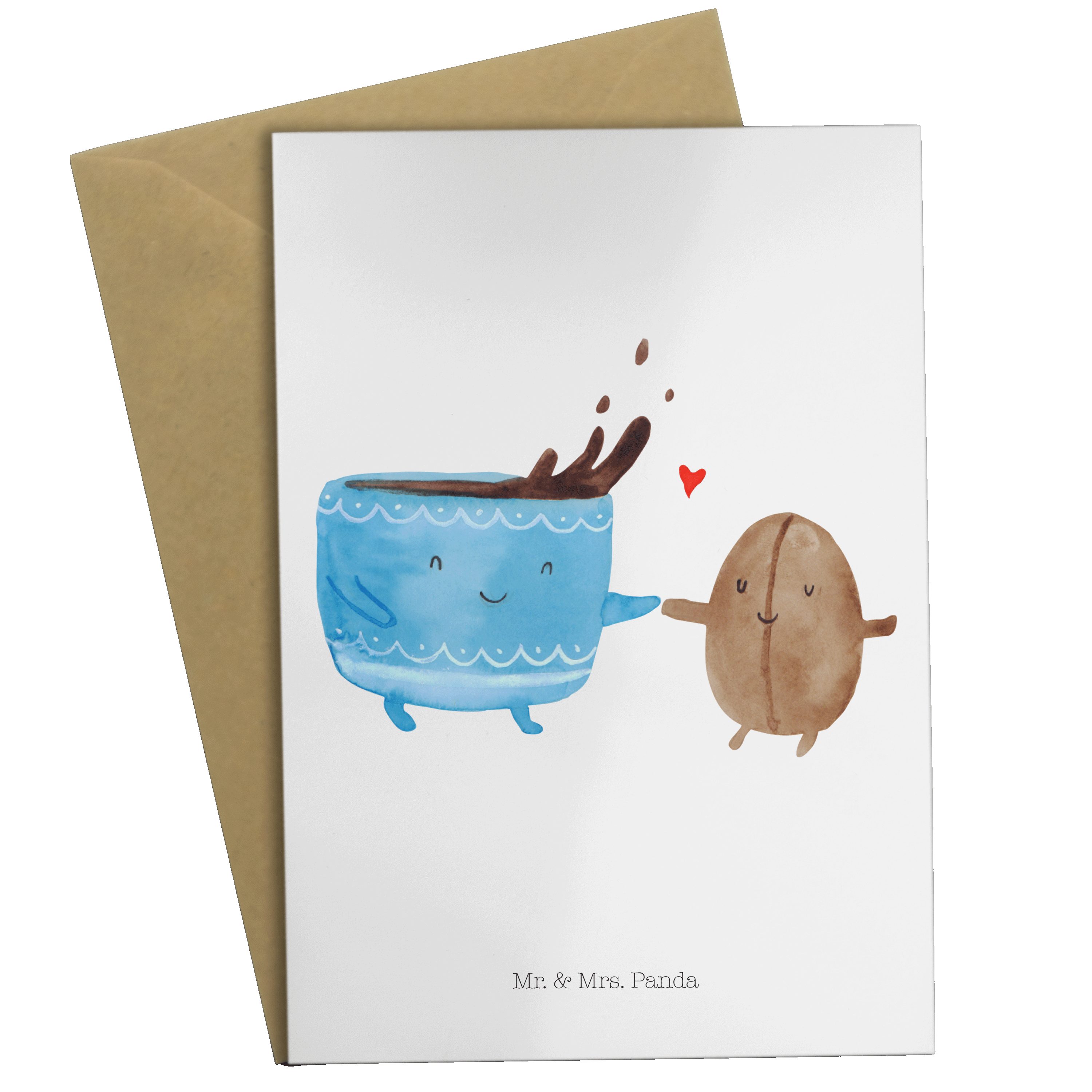 Mr. & Mrs. Panda Grußkarte Kaffee Bohne - Weiß - Geschenk, Zufriedenheit, Glück, Tiermotive, lus